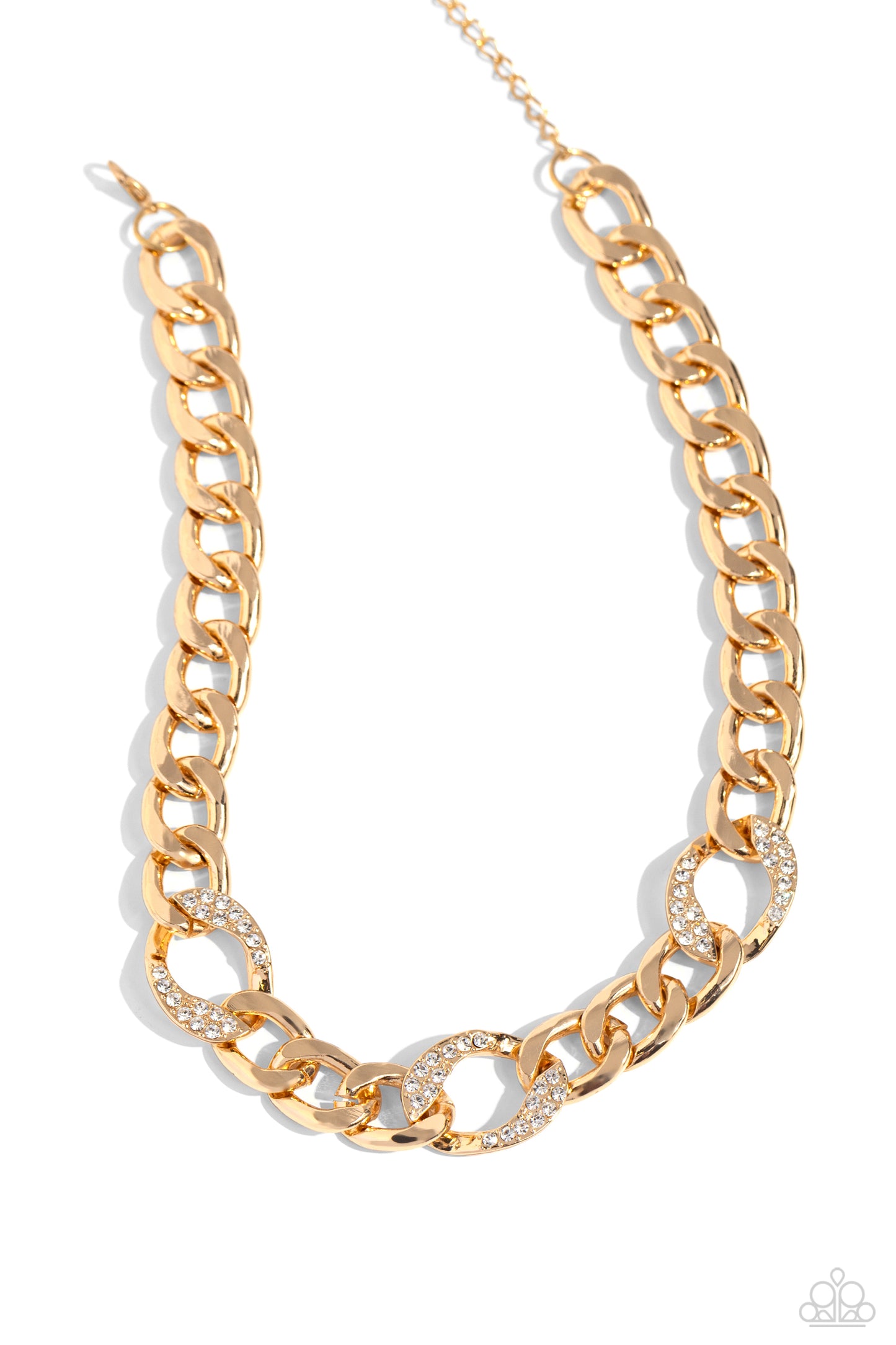 Gleaming Harmony - Gold Curb Chain White Rhinestone Necklace Paparazzi N2082