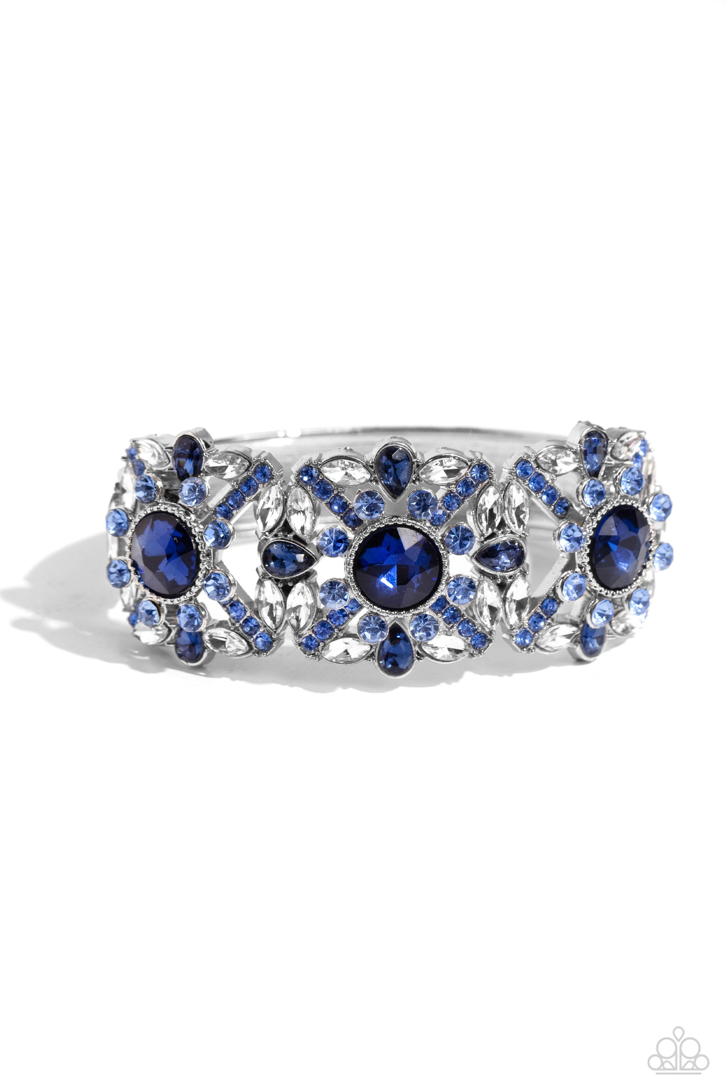 Shimmering Solo - Blue & White Rhinestone Gem Hinge Bracelet Paparazzi B1475