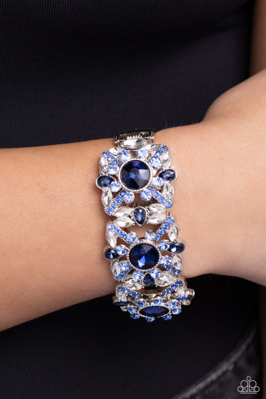 Shimmering Solo - Blue & White Rhinestone Gem Hinge Bracelet Paparazzi B1475