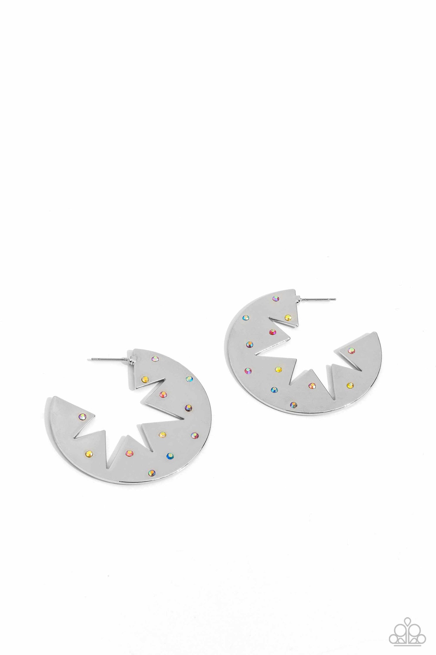 Starry Sensation - Multi Colored Iridescent Rhinestone Star Center 1 3/4 Inch Hoop Earring Paparazzi E1802