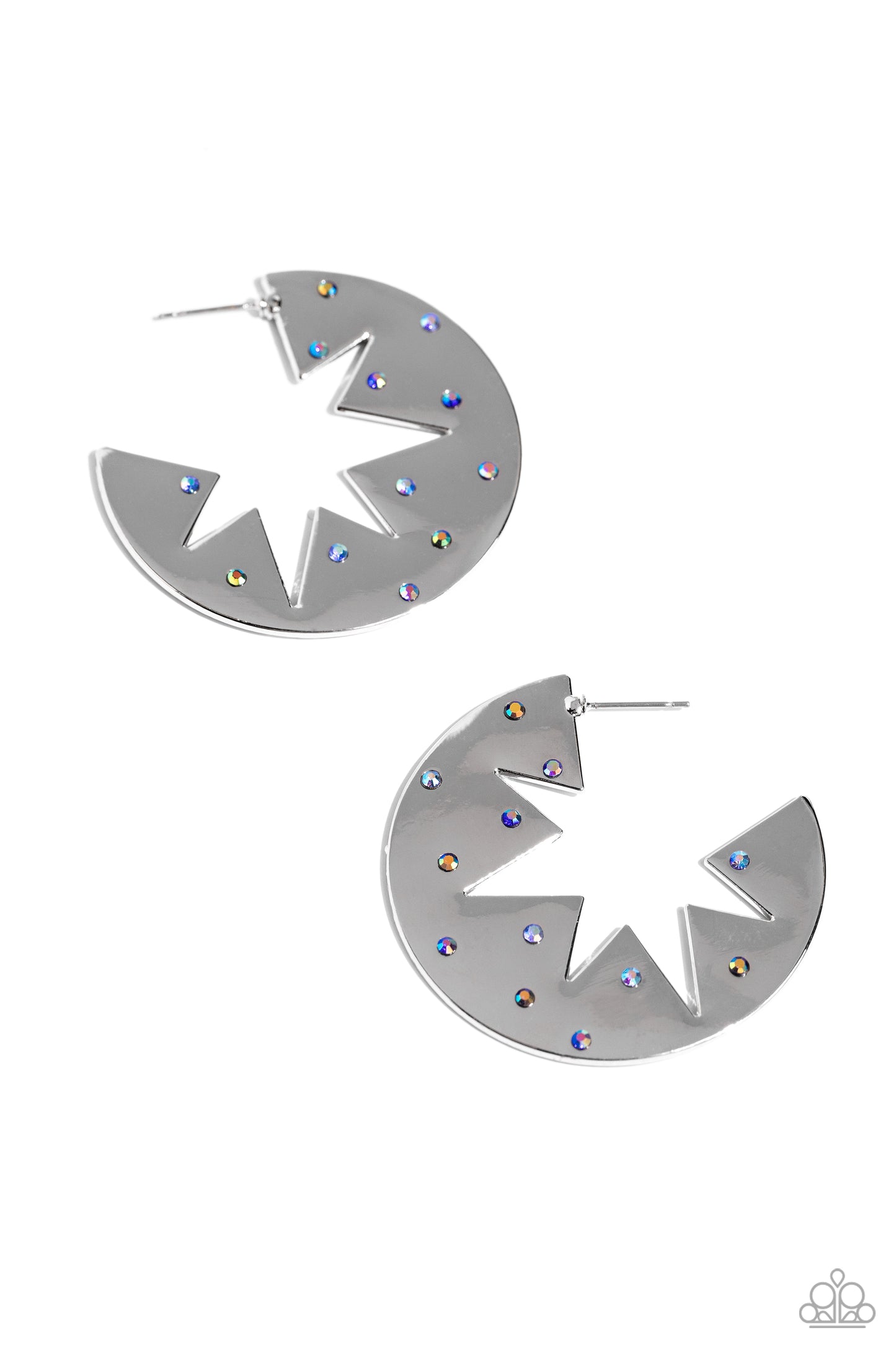 Starry Sensation - Blue Iridescent Rhinestone Star 1 3/4 Hoop Earring Paparazzi E1803