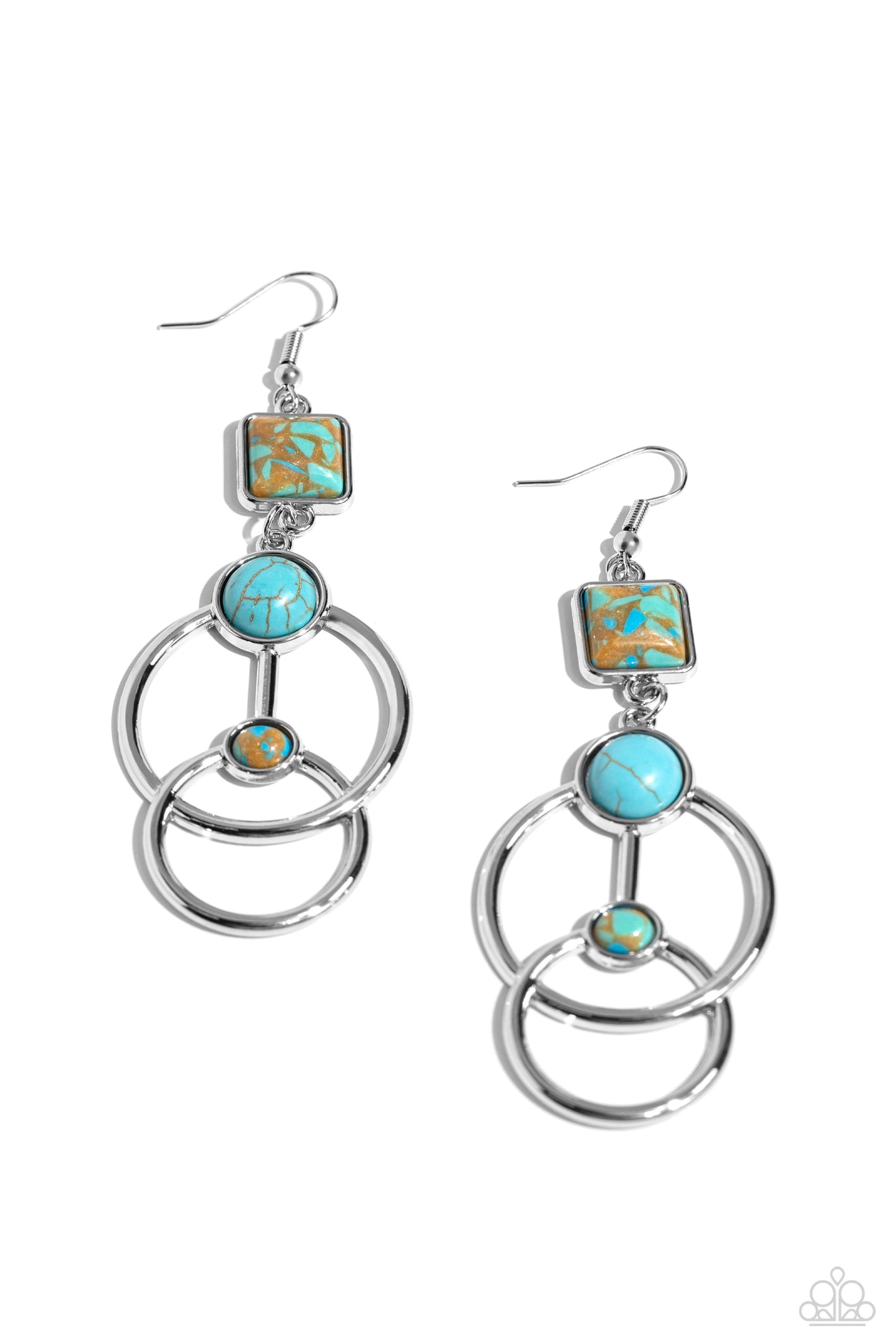 Interlocked Influence - Brown & Turquoise Marbled Stone Santa Fe Style Earring Paparazzi E1603