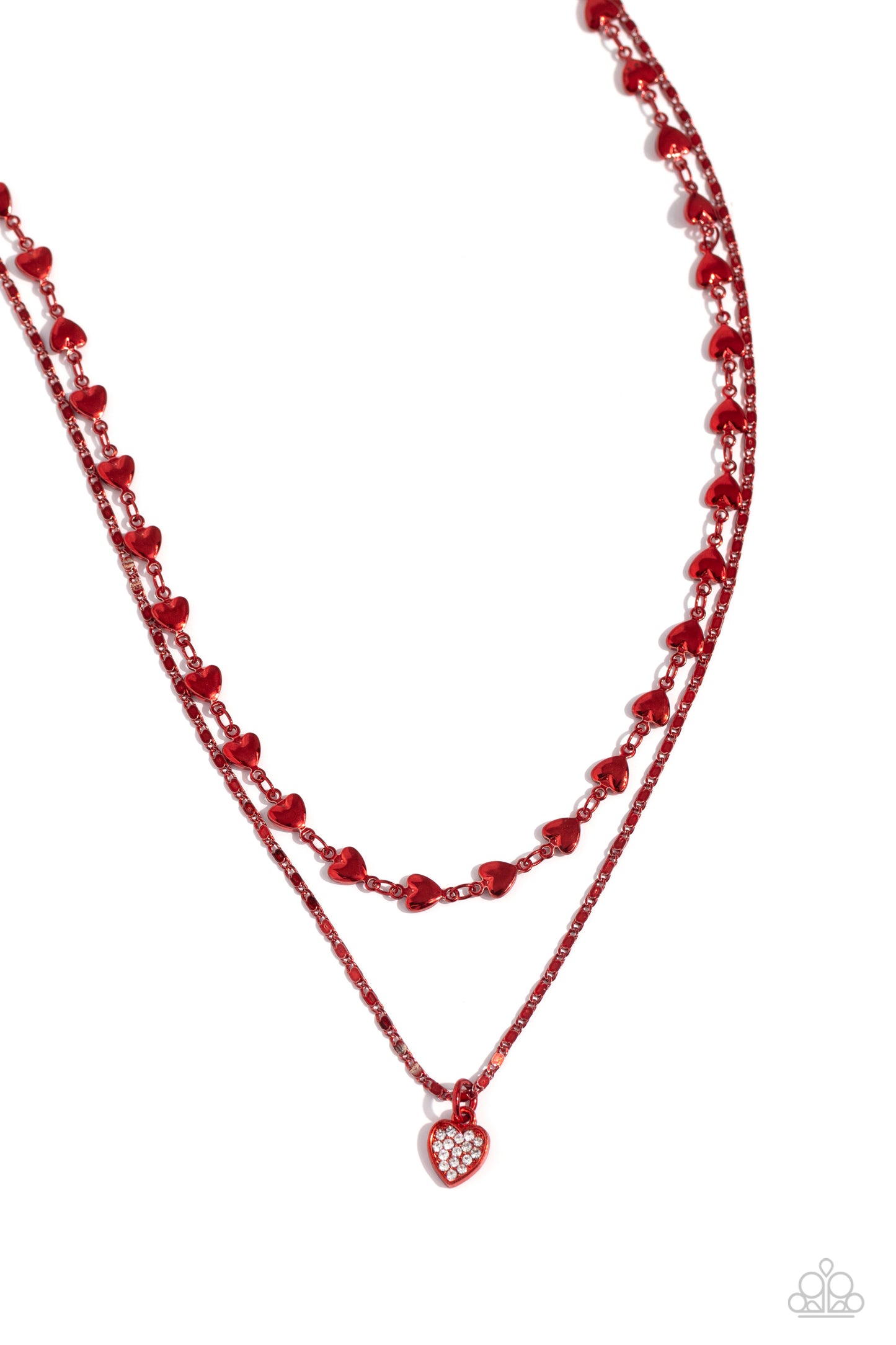 Cupid Combo - Red -Rich Red Chain, White Rhinestone Encrusted Heart Necklace Paparazzi N2274