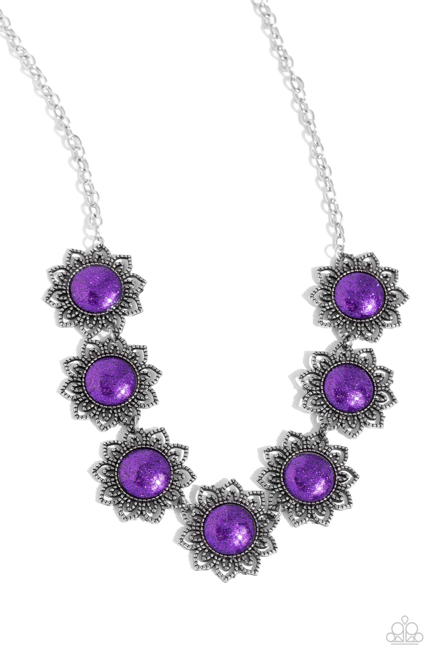 The GLITTER Takes It All - Purple Glittery Floral Necklace Paparazzi N2168