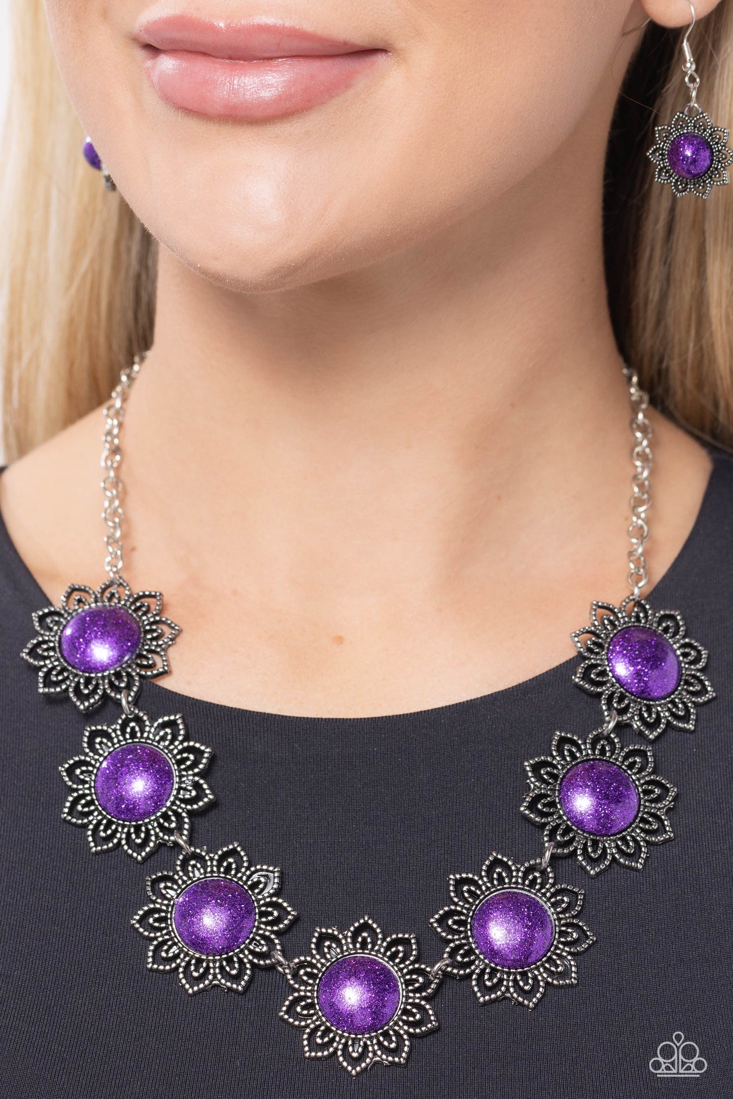 The GLITTER Takes It All - Purple Glittery Floral Necklace Paparazzi N2168