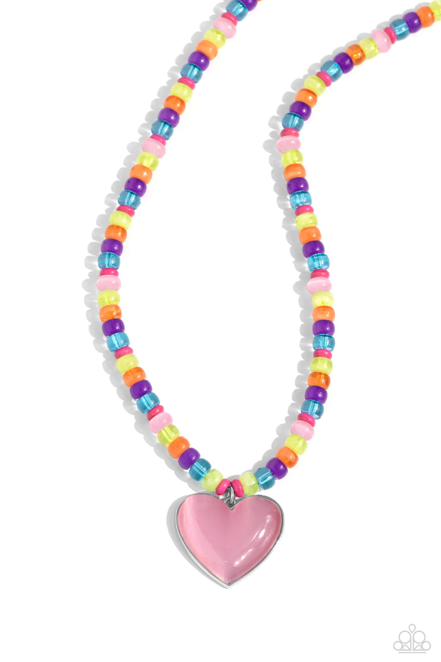 Desertscape Delight - Pink Cat's Eye Stone Heart & Rainbow Bead Necklace Paparazzi N3026