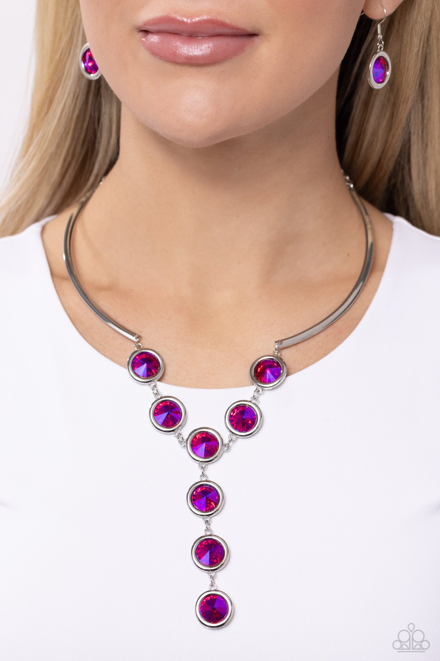 Cheers to Confidence - Pink UV Splashed Gem Necklace Paparazzi N2026