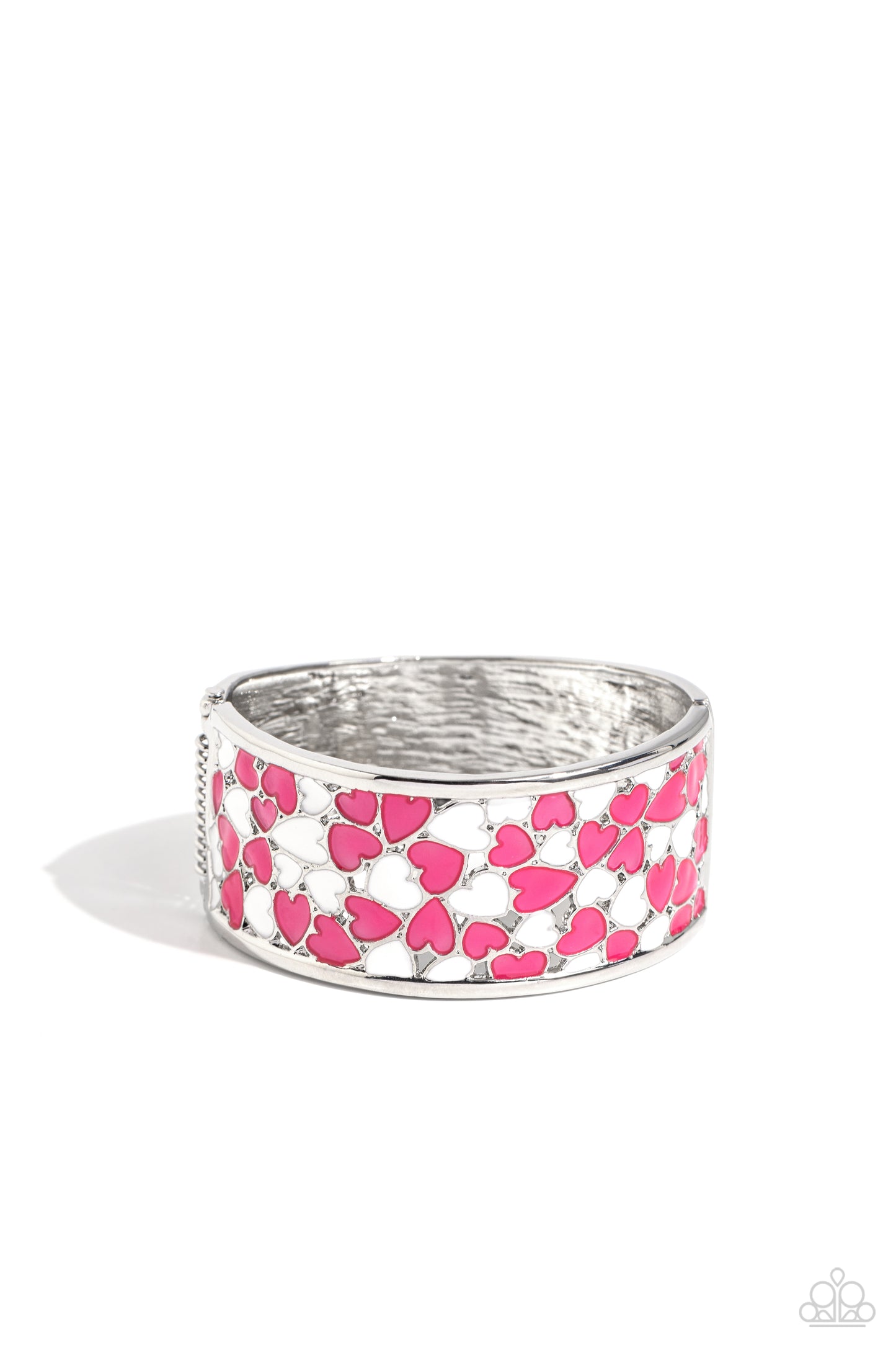 Penchant for Patterns - Pink & White Heart Hinge Bracelet Paparazzi B1404