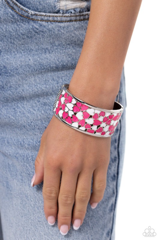 Penchant for Patterns - Pink & White Heart Hinge Bracelet Paparazzi B1404