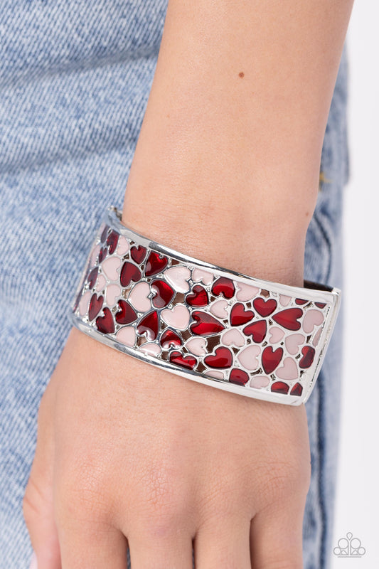 Penchant for Patterns - Red & Pink Heart Hinge Bracelet Paparazzi B1384