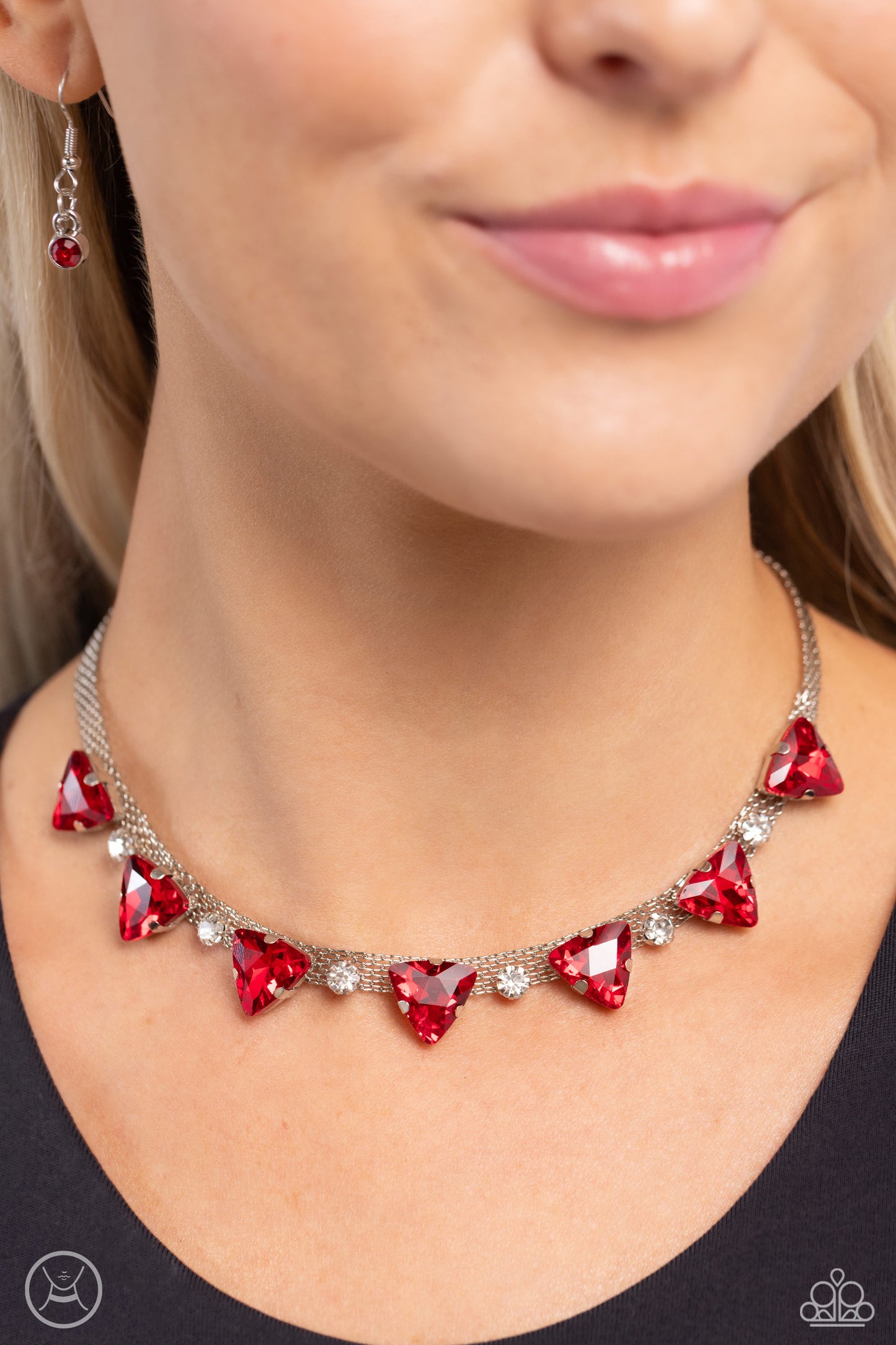 Strands of Sass - Red Triangular & White Gem Choker Necklace Paparazzi N1800