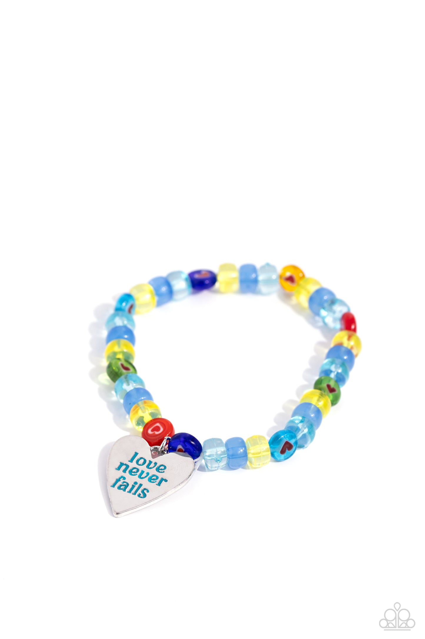 Unstoppable Love - Multicolored Glassy Bead Heart Inspirational "love never fails" Bracelet Paparazzi B1357