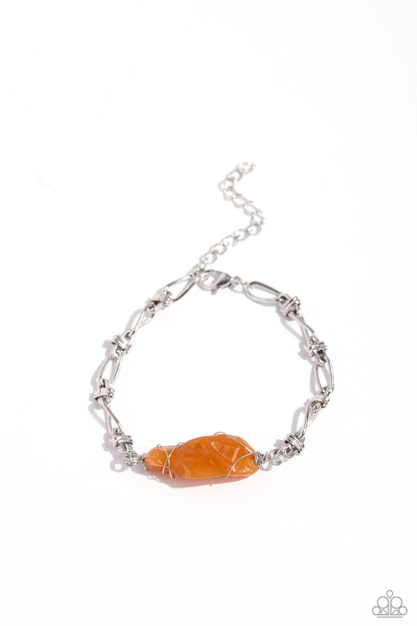 Whimsically Wrapped - Orange Stone Silver Santa Fe Style Bracelet Paparazzi B1505