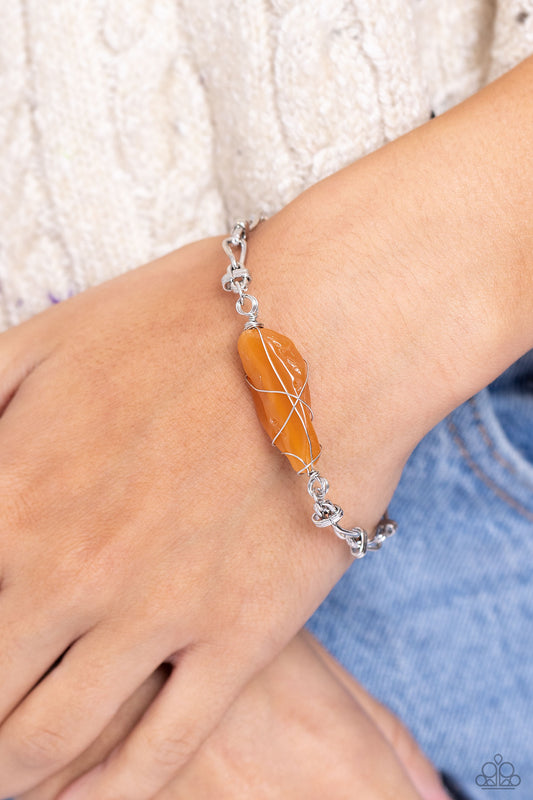 Whimsically Wrapped - Orange Stone Silver Santa Fe Style Bracelet Paparazzi B1505