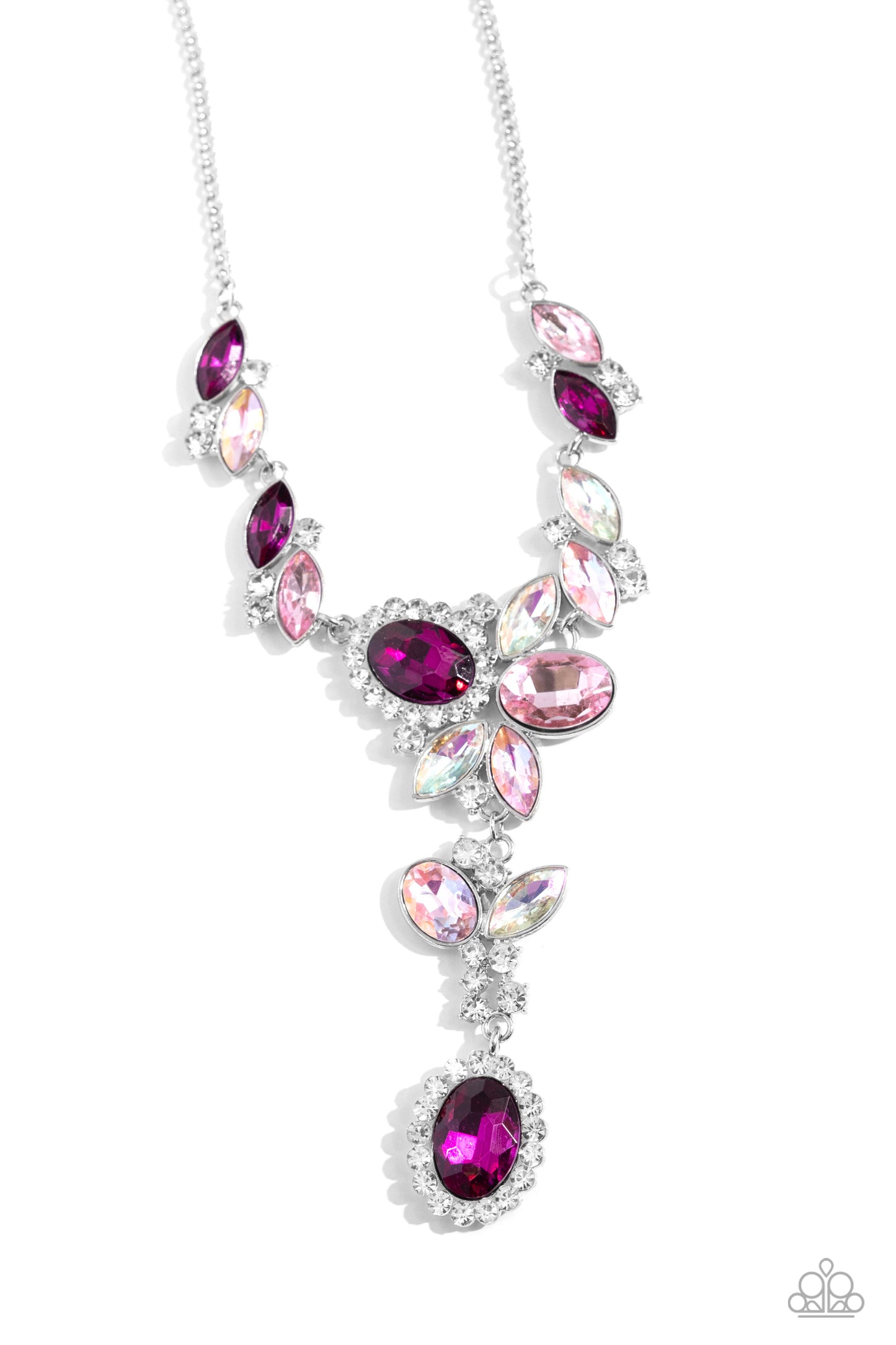 Generous Gallery - Pink Iridescent Shimmer & White Rhinestone Necklace Paparazzi N2133