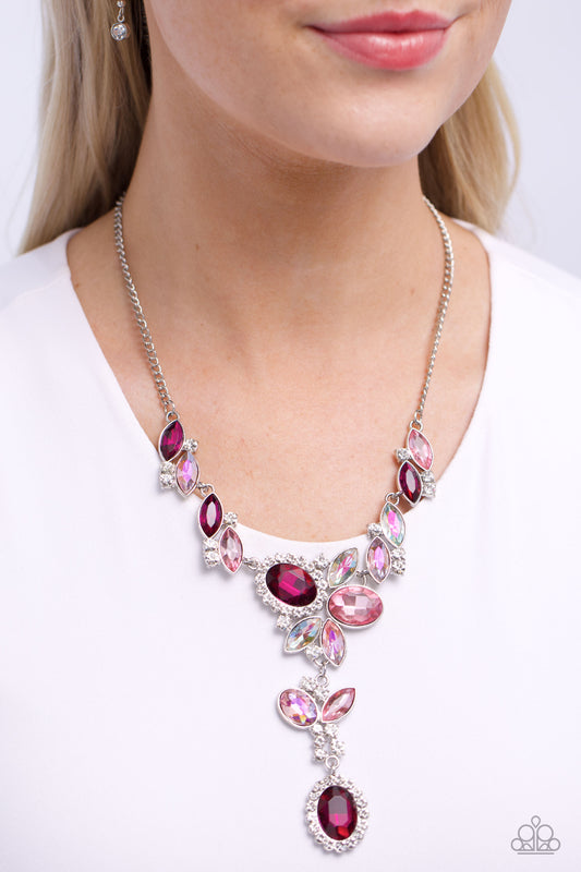 Generous Gallery - Pink Iridescent Shimmer & White Rhinestone Necklace Paparazzi N2133