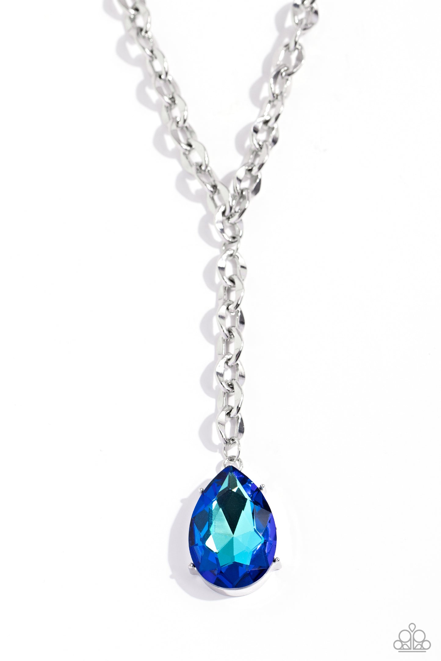 Benevolent Bling - Blue Faceted UV Teardrop Gem Silver Necklace Paparazzi N2134