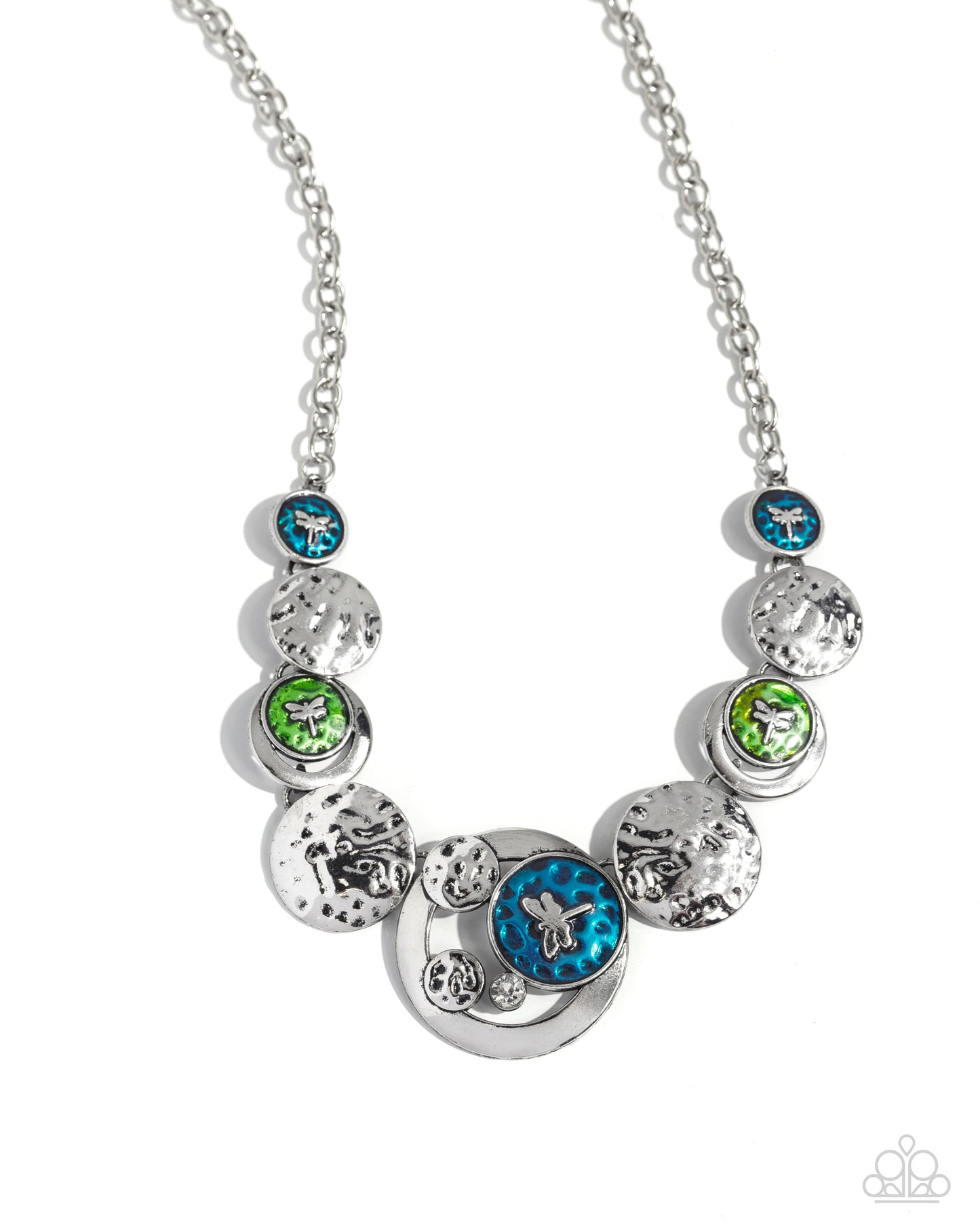 Dragonfly Design - Multi Colored Kohlrabi, Turquoise Painted & Silver Dragonfly Necklace N2171