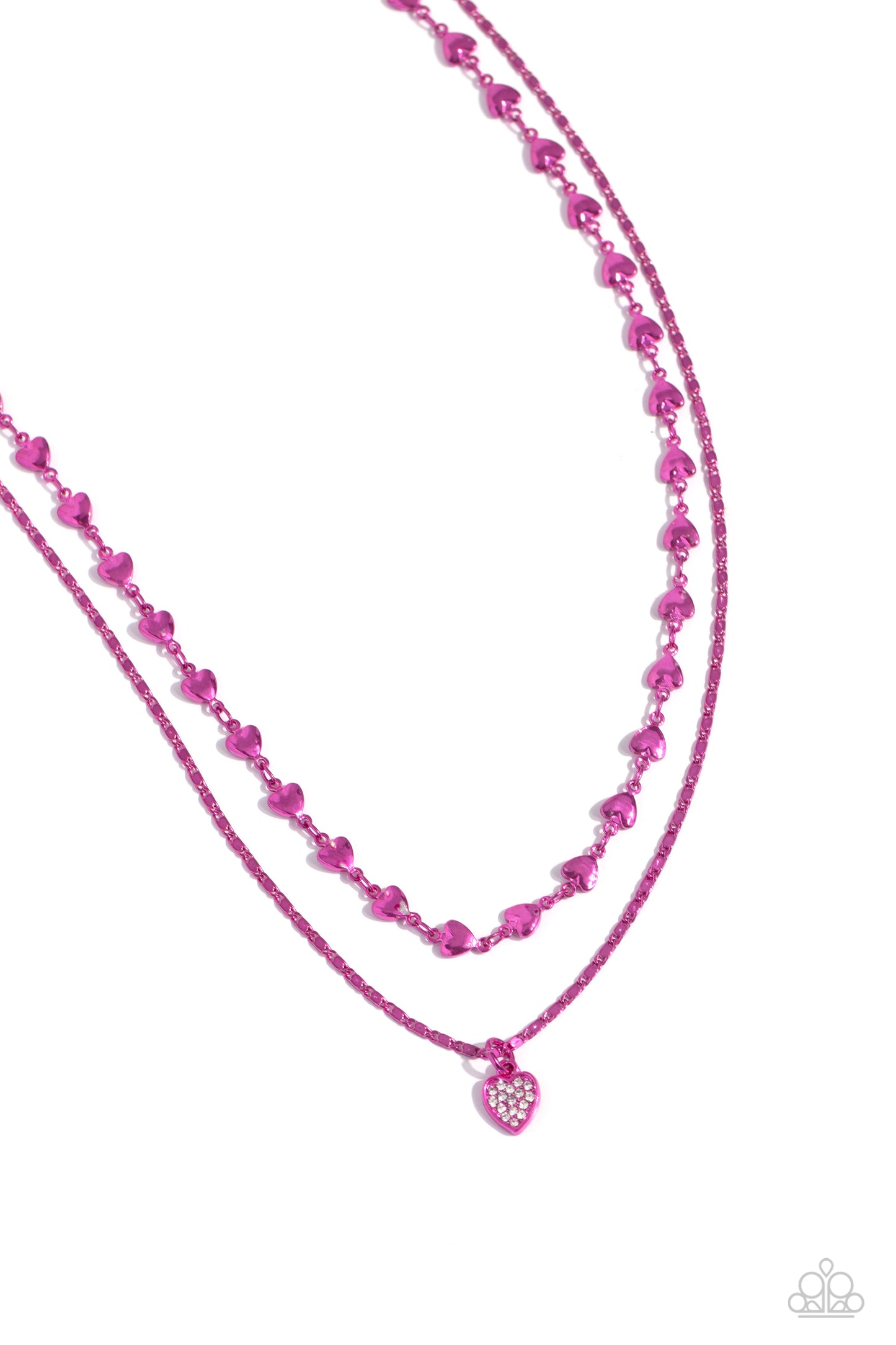 Cupid Combo - Pink Fuchsia Chain White Rhinestone Heart Necklace Paparazzi N3002