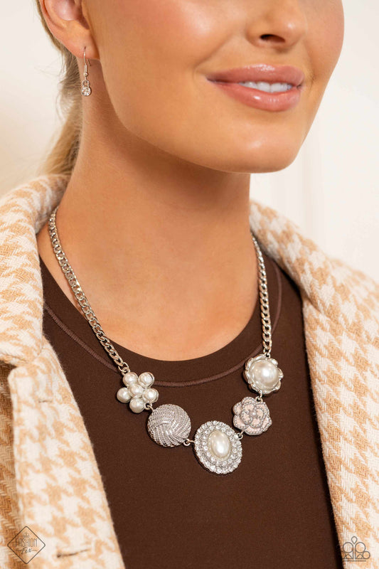 Sophisticated Style - White Pearl Flower & Rhinestone Necklace Fashion Fix January 2024 Paparazzi N2057