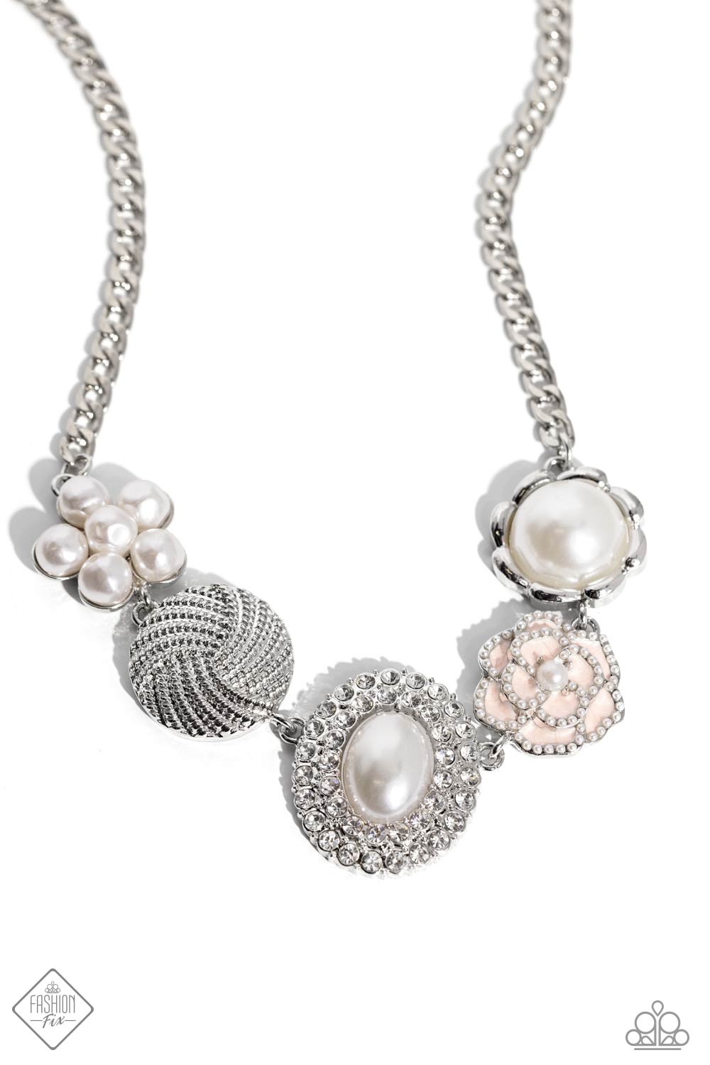 Sophisticated Style - White Pearl Flower & Rhinestone Necklace Fashion Fix January 2024 Paparazzi N2057