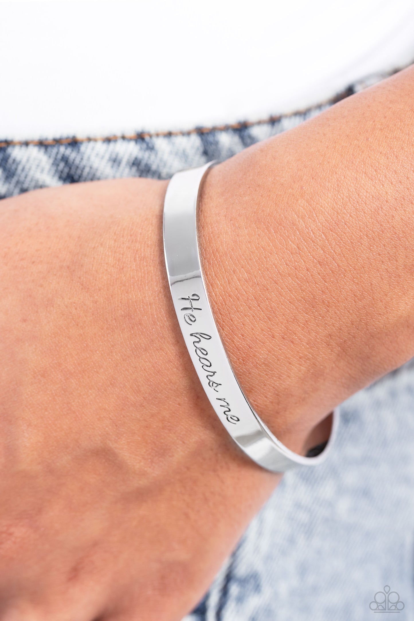 He Hears - Silver " He hears me" Inspirational Faith Cuff Bracelet Paparazzi B0911