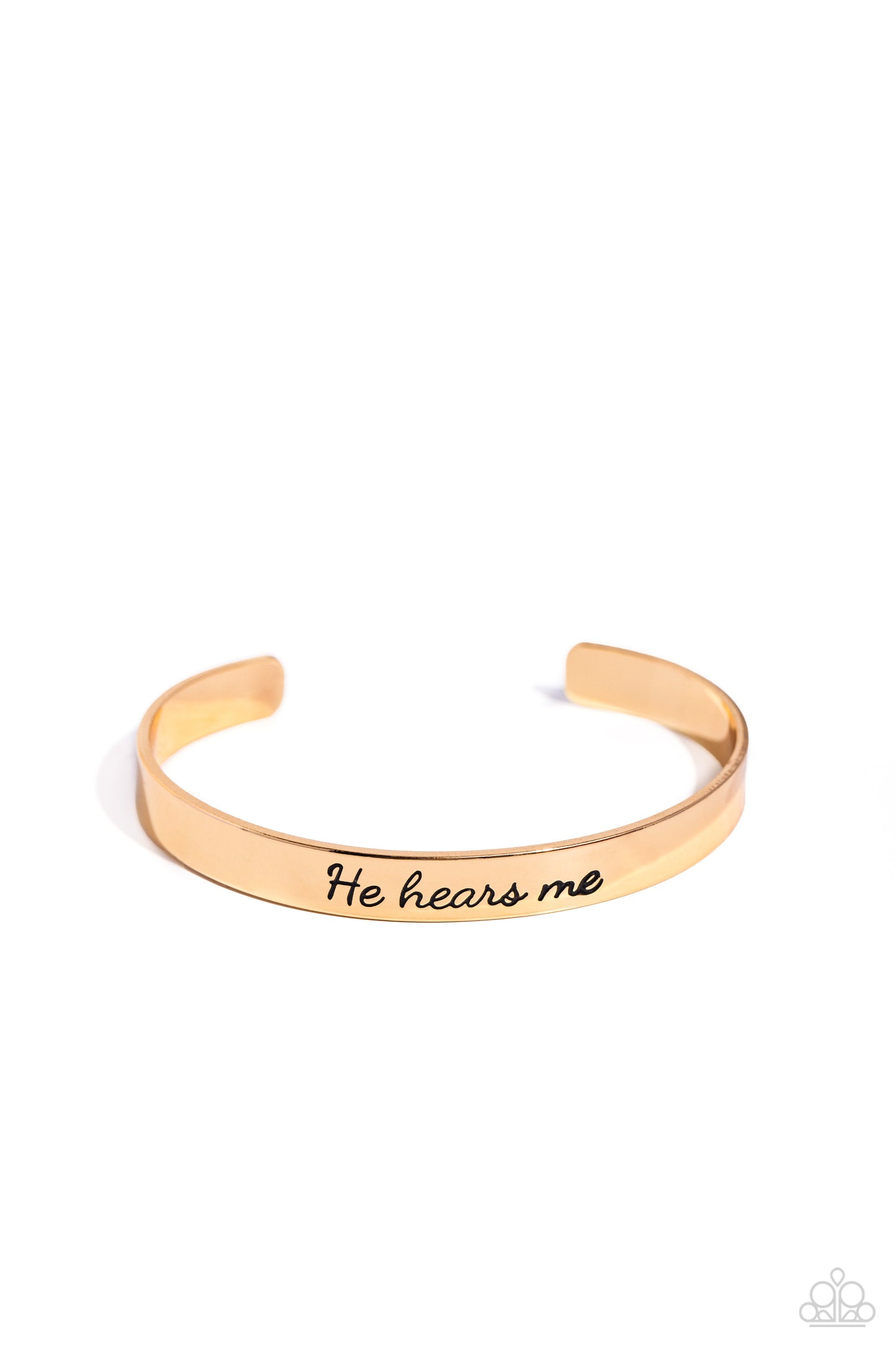 He Hears - Gold "He Hears Me" Inspirational Faith Cuff Bracelet Paparazzi B1387