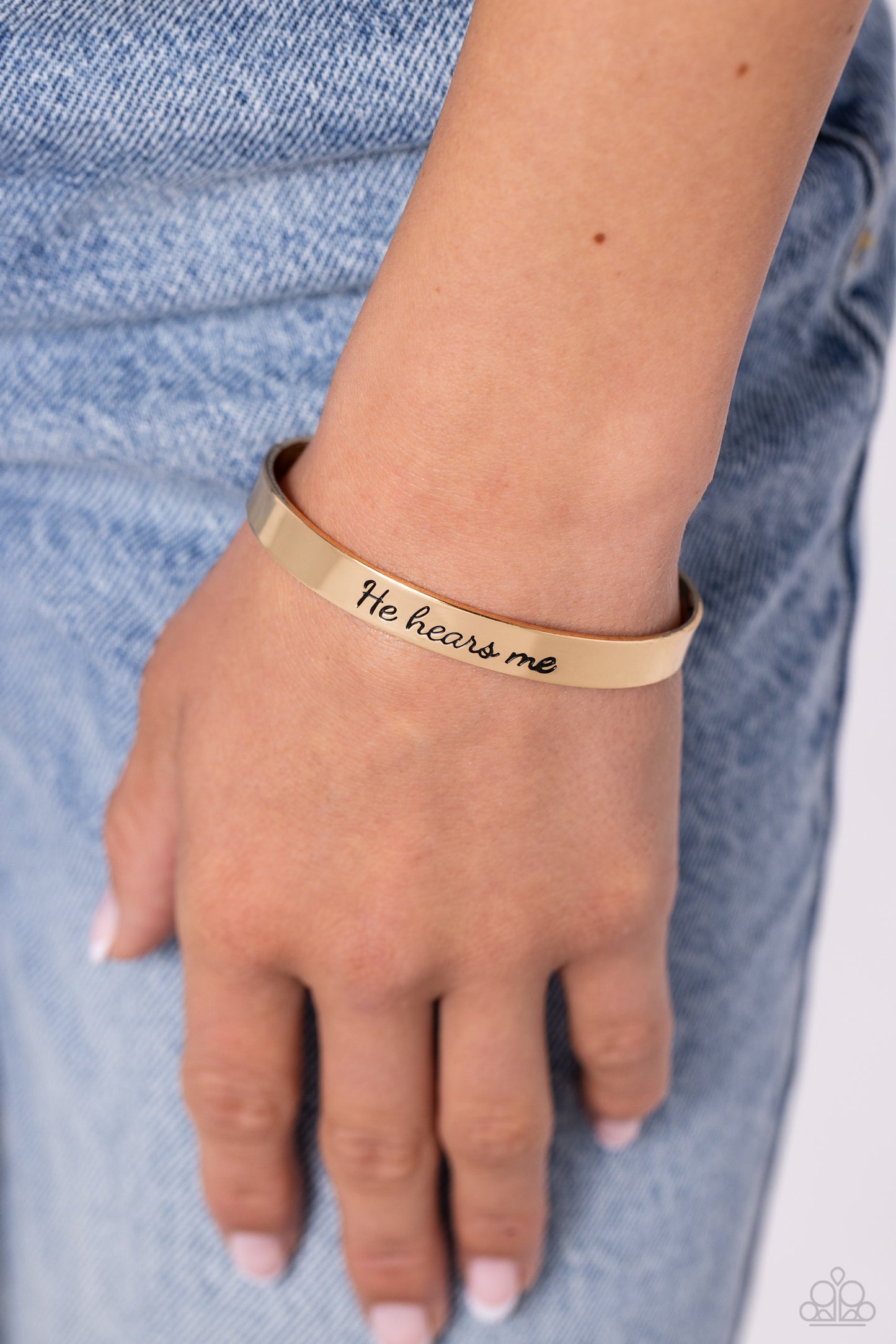 He Hears - Gold "He Hears Me" Inspirational Faith Cuff Bracelet Paparazzi B1387