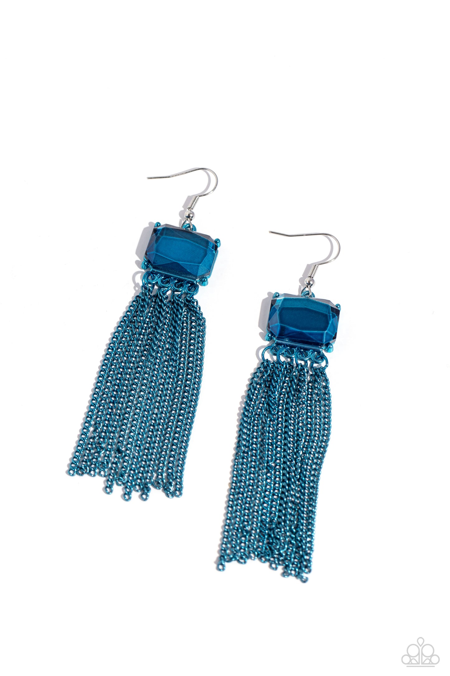 Dreaming Of TASSELS - Blue Gem &  Chain Edgy Tassel Earring Paparazzi E1893