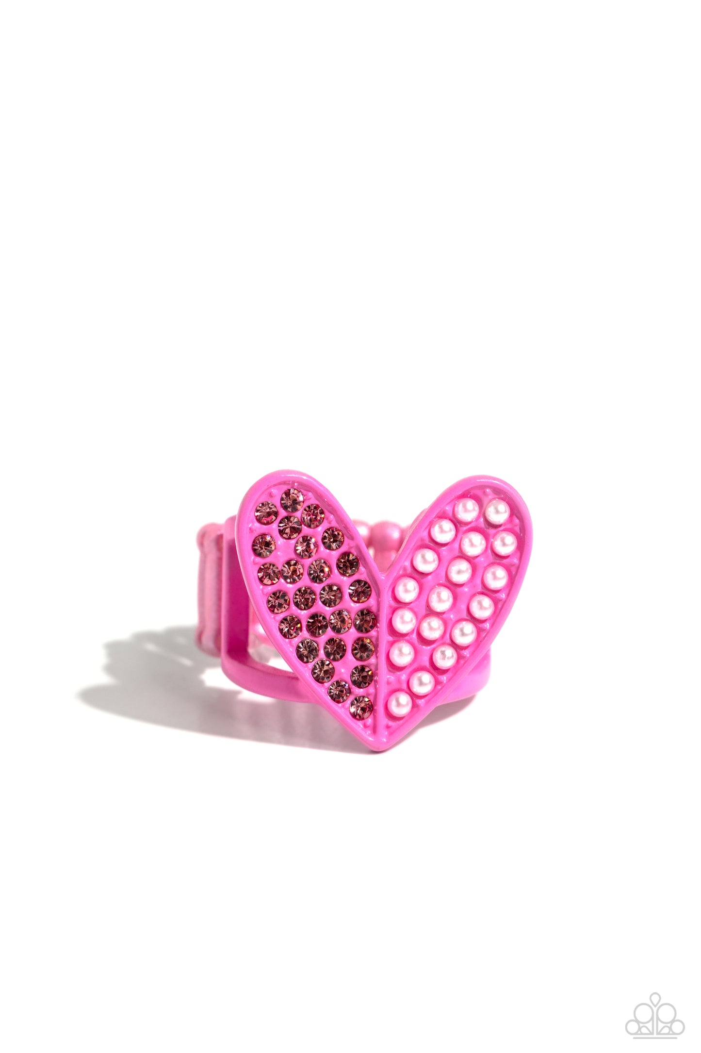 Hometown Heart - Pink Metal & Rose Rhinestone Heart Ring Paparazzi R0644