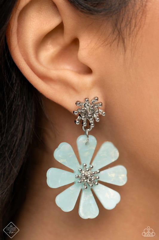 Poetically Pastel - Blue Acrylic Flower Post Earring Fashion Fix March 2024 Paparazzi E1850