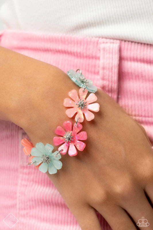 Poppin Pastel - Multi Colored Pastel Acrylic Flowers Blue, Pink, Coral Bracelet Fashion Fix March 2024 Paparazzi B1478