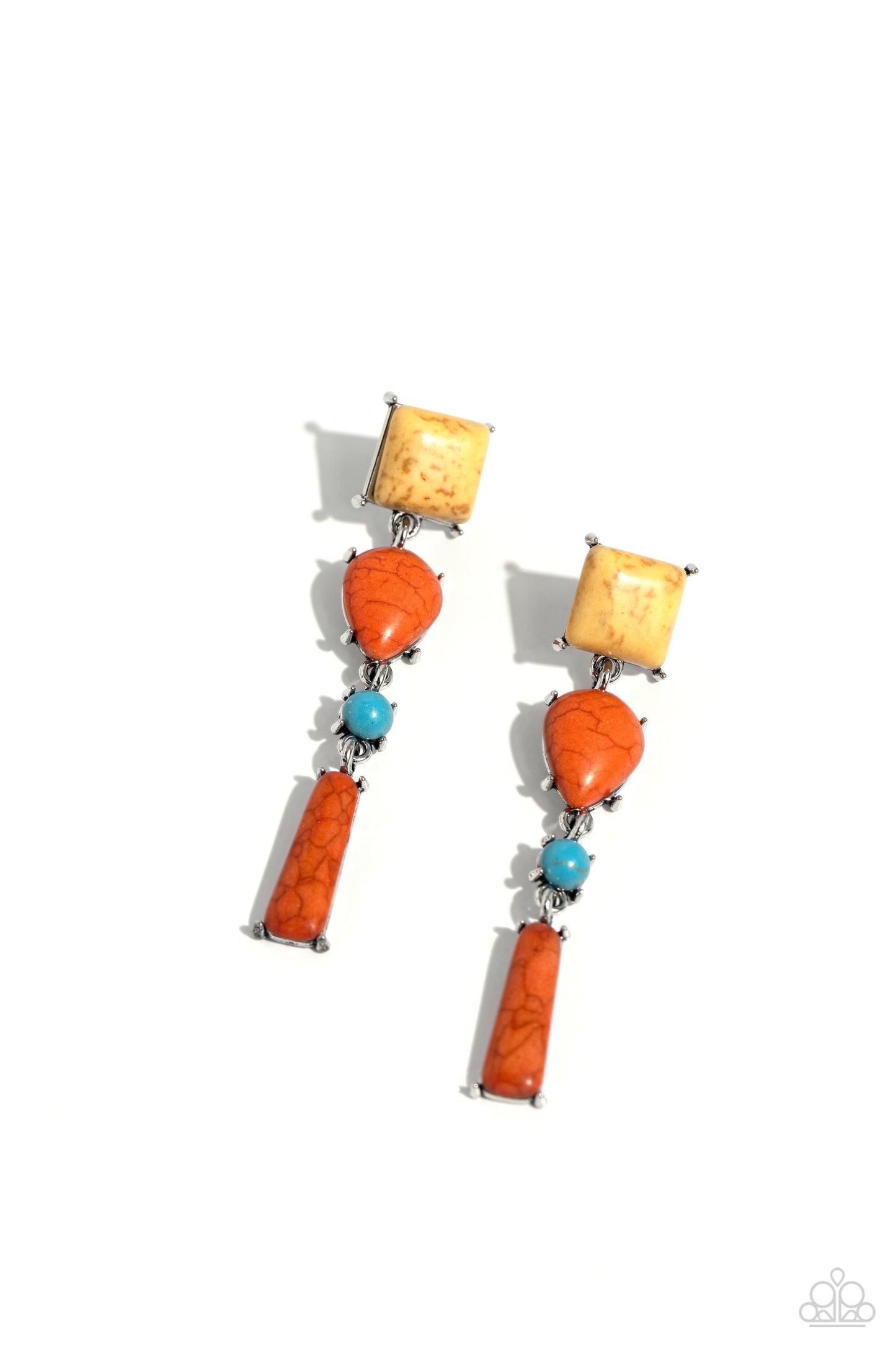 Saharan Sabbatical - Orange, Yellow, Turquoise Stone Santa Fe Style Earring Paparazzi E1849