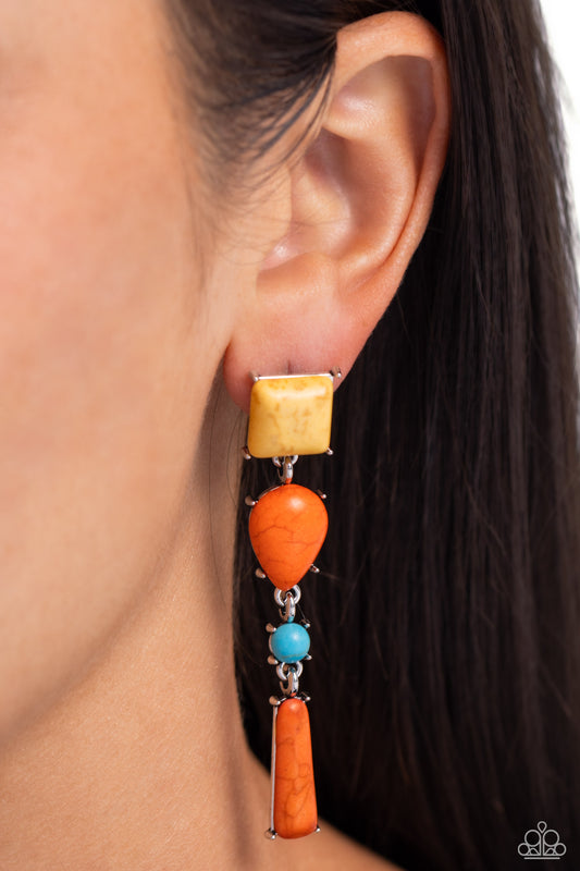 Saharan Sabbatical - Orange, Yellow, Turquoise Stone Santa Fe Style Earring Paparazzi E1849