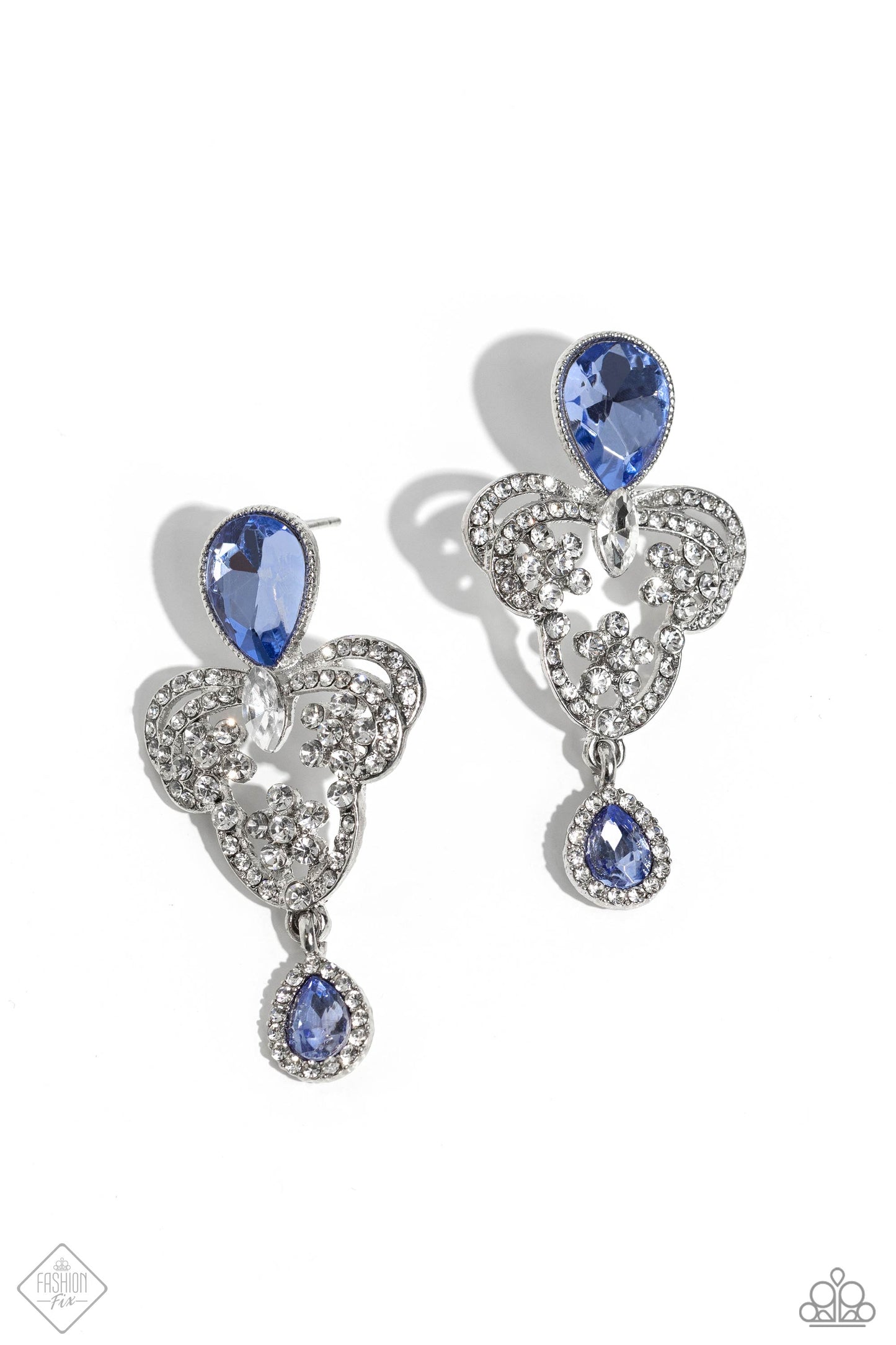 Giving Glam - Blue Teardrop Gem White Rhinestone 5th Avenue Fashion Fix February 2024 Paparazzi E1858