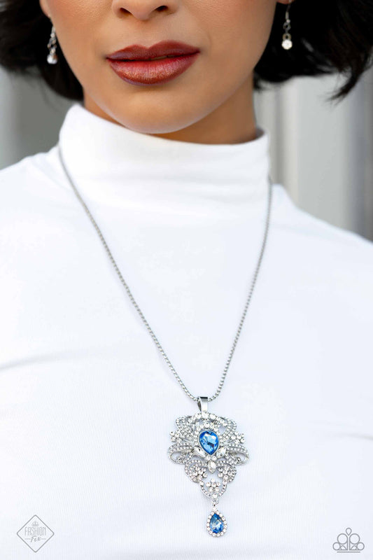 Elegance Personified - Blue Gem White Rhinestone Necklace 5th Avenue Fashion Fix February 2024 Paparazzi N2145