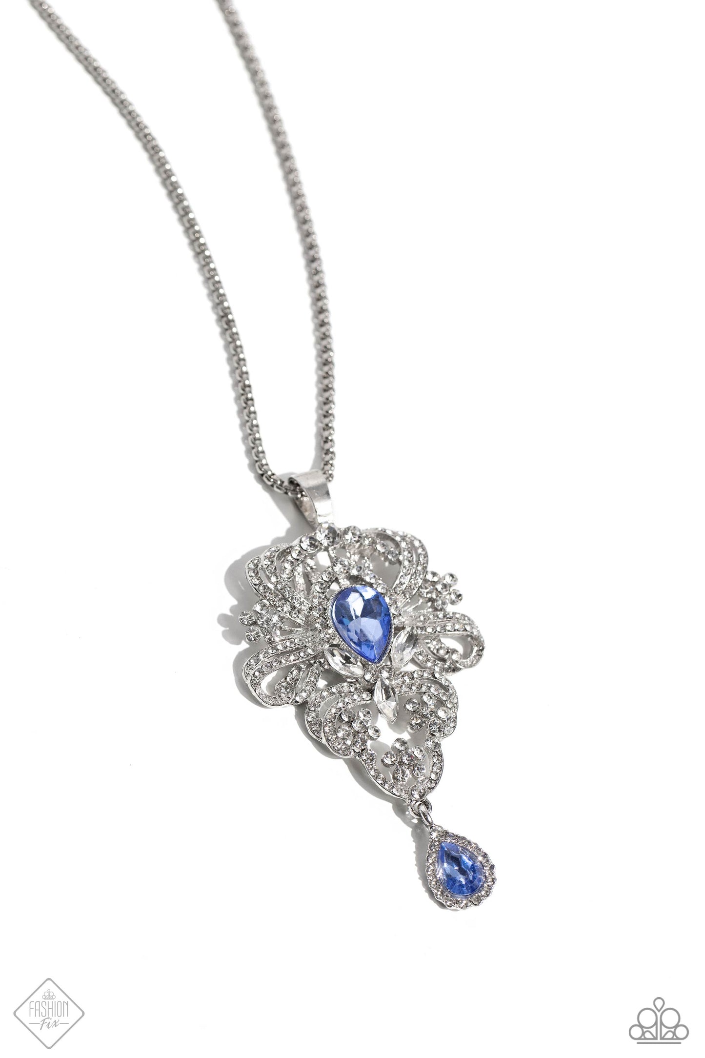 Elegance Personified - Blue Gem White Rhinestone Necklace 5th Avenue Fashion Fix February 2024 Paparazzi N2145