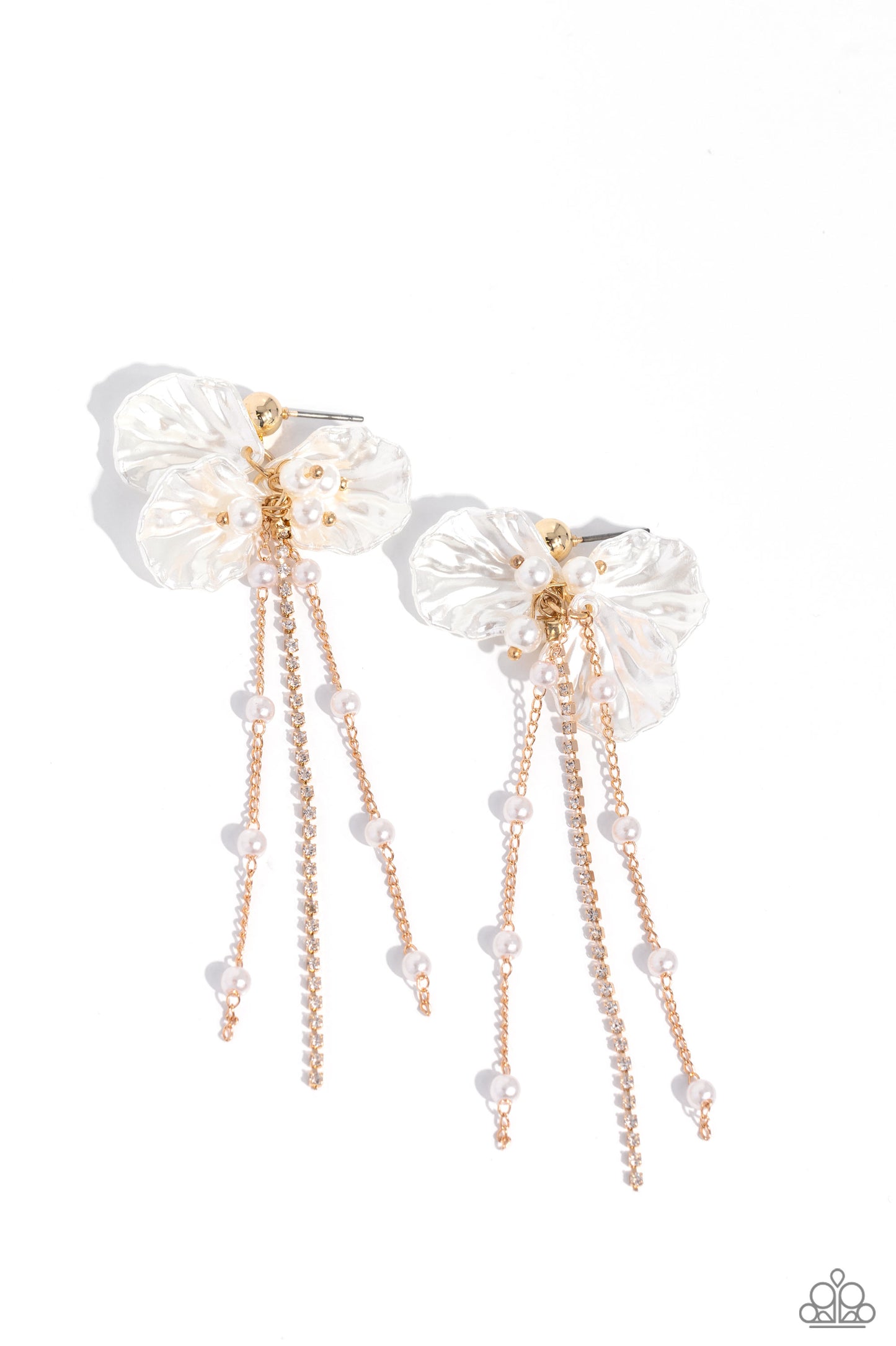 Graceful Gesture - Gold Chain, White Acrylic Petal Floral Earring Paparazzi E1889