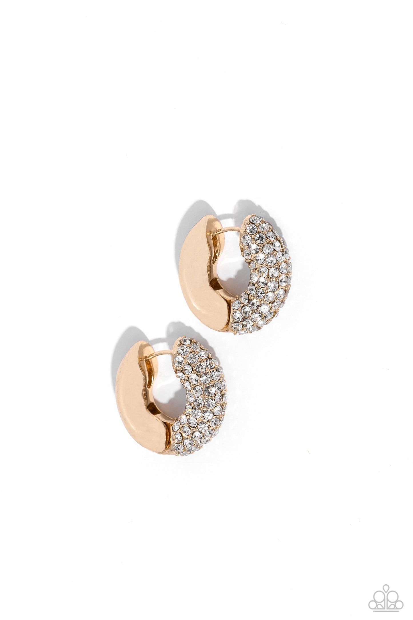 Combustible Confidence - Gold White Rhinestone 3/4 Inch Hinge Hoop Earring Paparazzi E1880