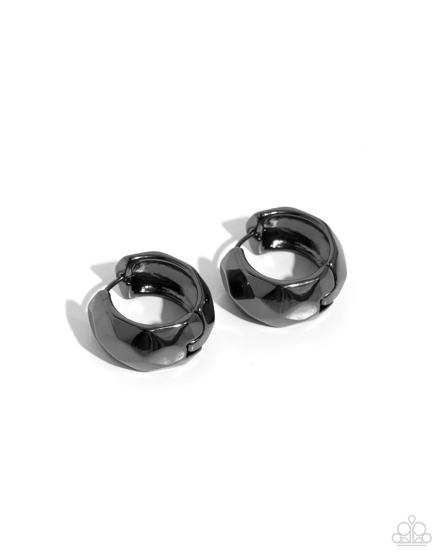 Patterned Past - Black Gunmetal 3/4 Inch Hinge Closure Hoop Earring Paparazzi E0026