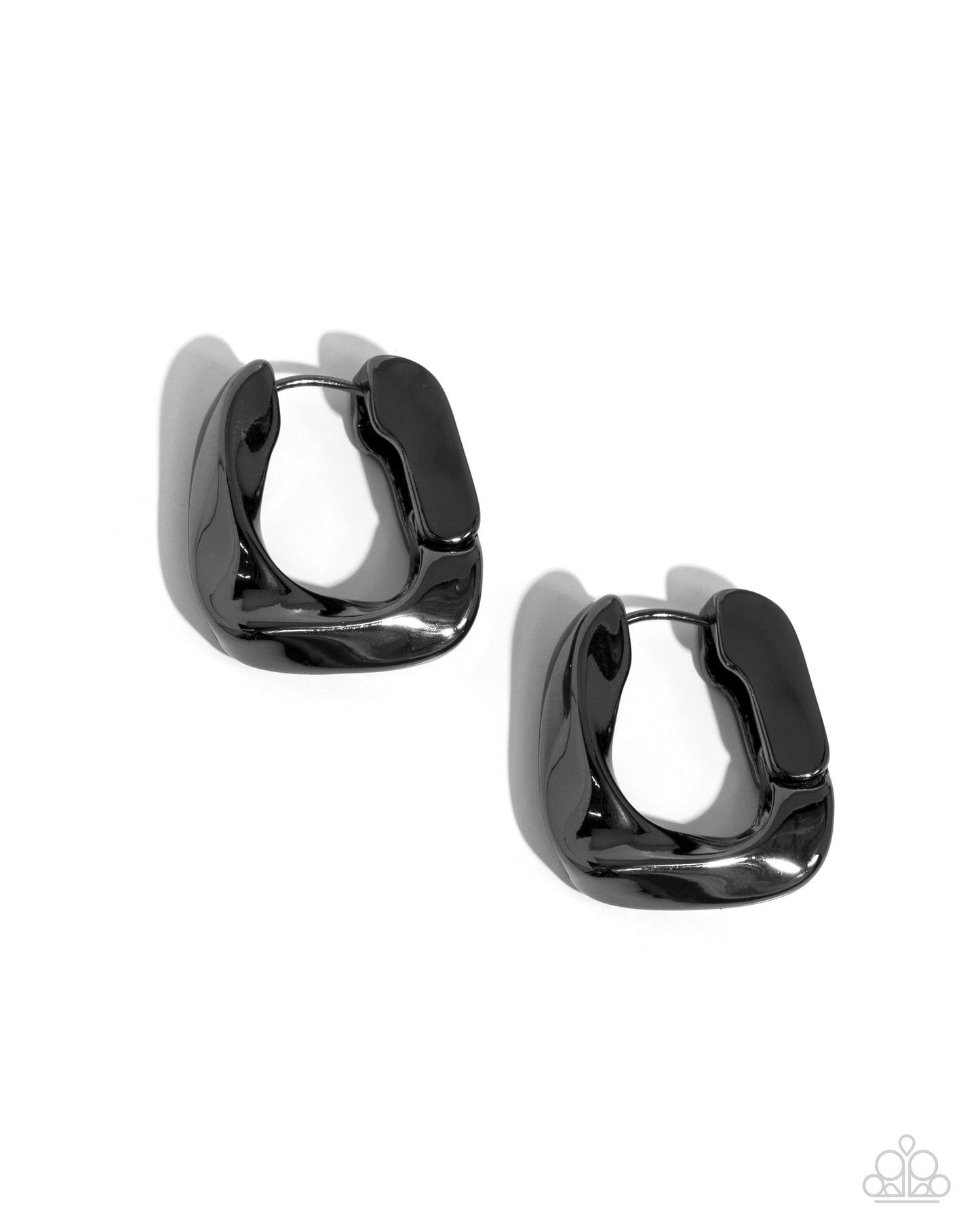 Asymmetric Advocate - Black Gunmetal 3/4 Inch Hinged Hoop Earring Paparazzi E2006