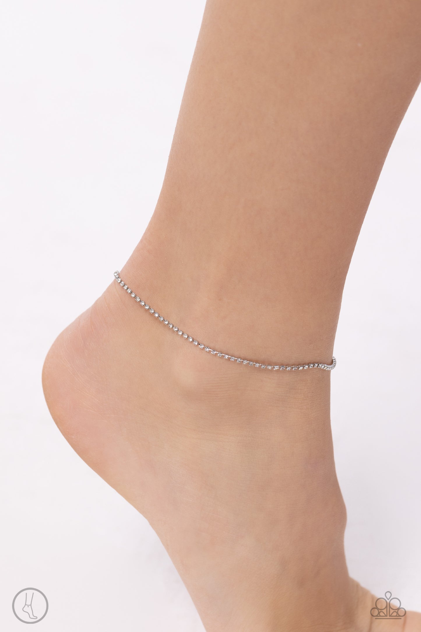 Blinding Basic - White Rhinestone Silver Chain Anklet Paparazzi B1498