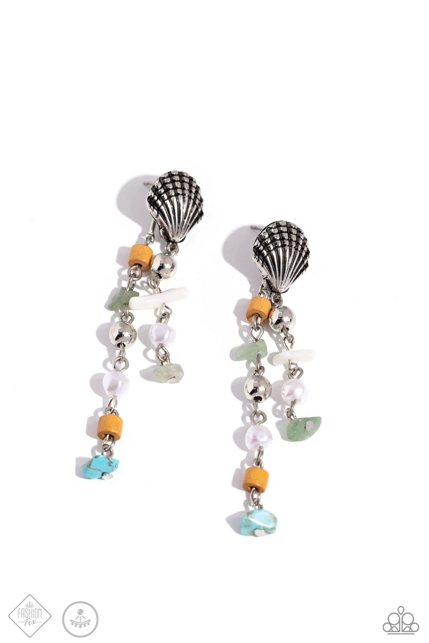 Coastline Collection - Multi Colored Turquoise, Jade, Silver & Wooden Bead Earring Santa Fe Style Fashion Fix March 2024 Paparazzi E1854