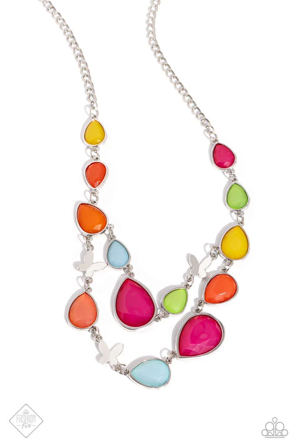 BRIGHT Club - Multi Color Teardrop Silver Butterfly Necklace Fashion Fix January 2024 Paparazzi N2058