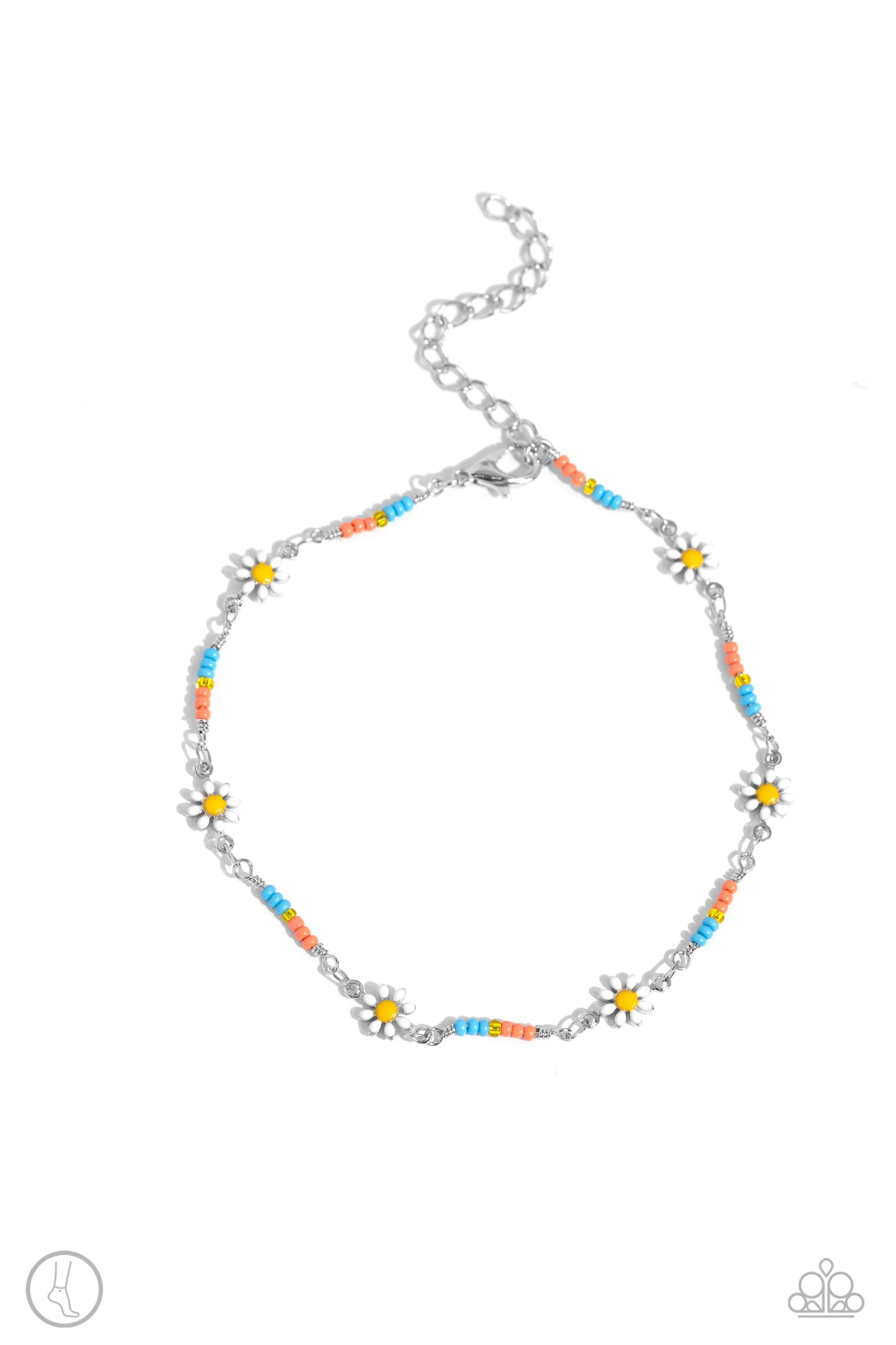 Sweetest Daydream - Orange, Turquoise, Coral, Yellow Seed Bead Daisy Anklet Paparazzi B1545