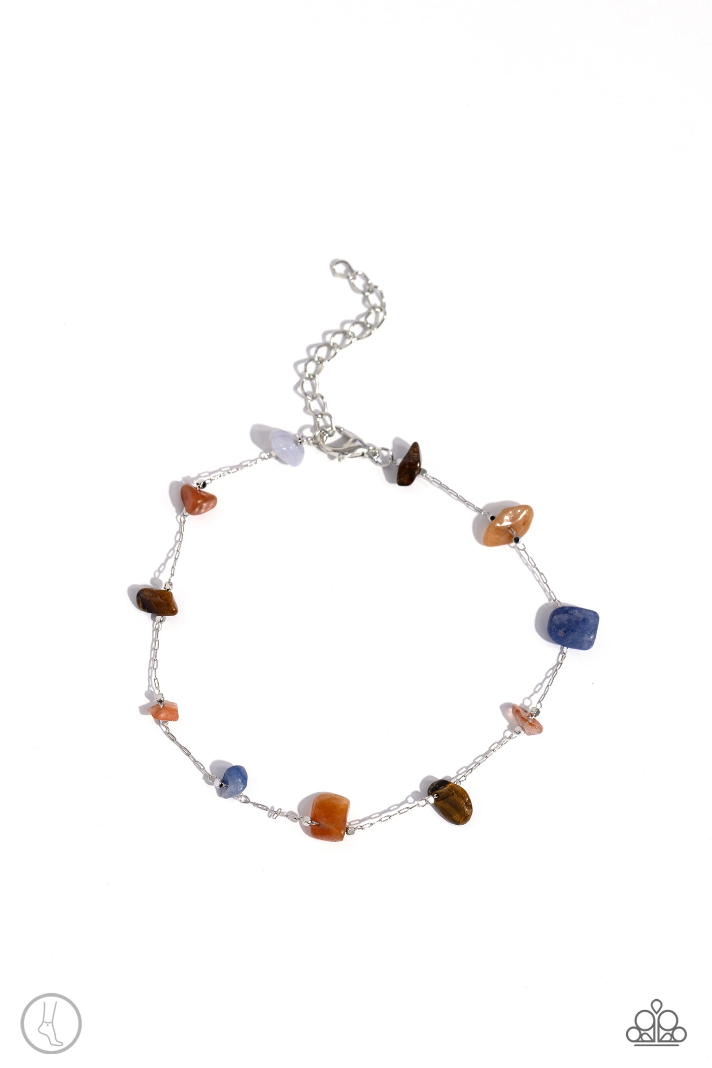 Gemstone Grace - Multi Colored & Tiger's Eye Stone Silver Chain Anklet Paparazzi B1539