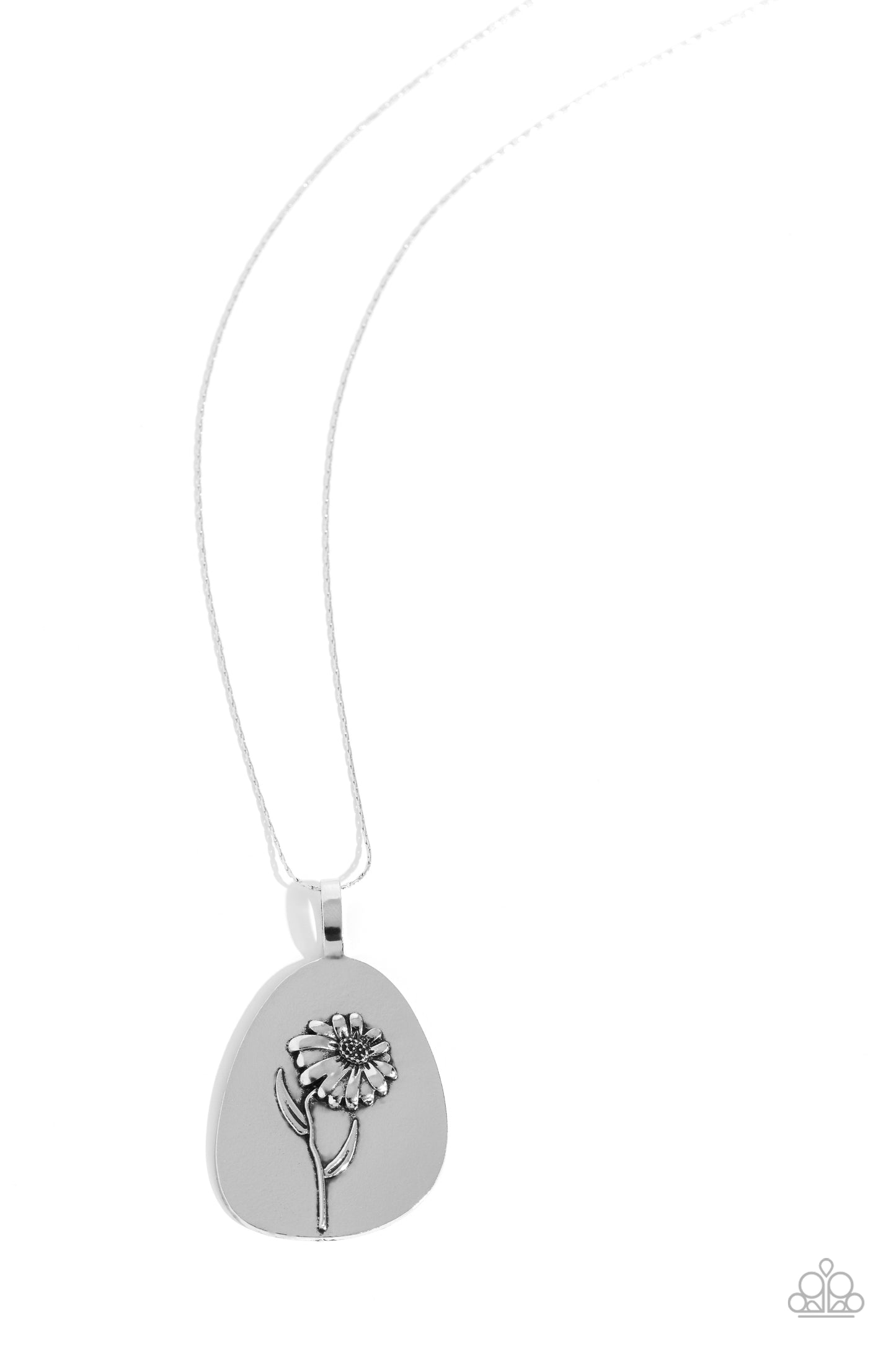 Sunflower Shift - Silver Sunflower Teardrop Necklace Paparazzi N2158