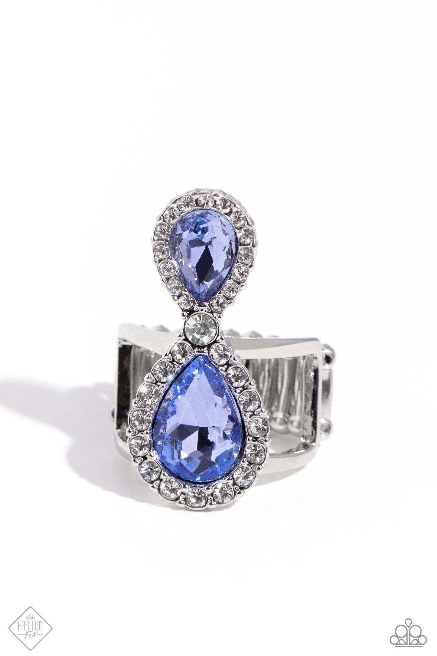 Majestic Manifestation - Blue Gem White Rhinestone Ring 5th Avenue Fashion Fix February 2024 Paparazzi R0339