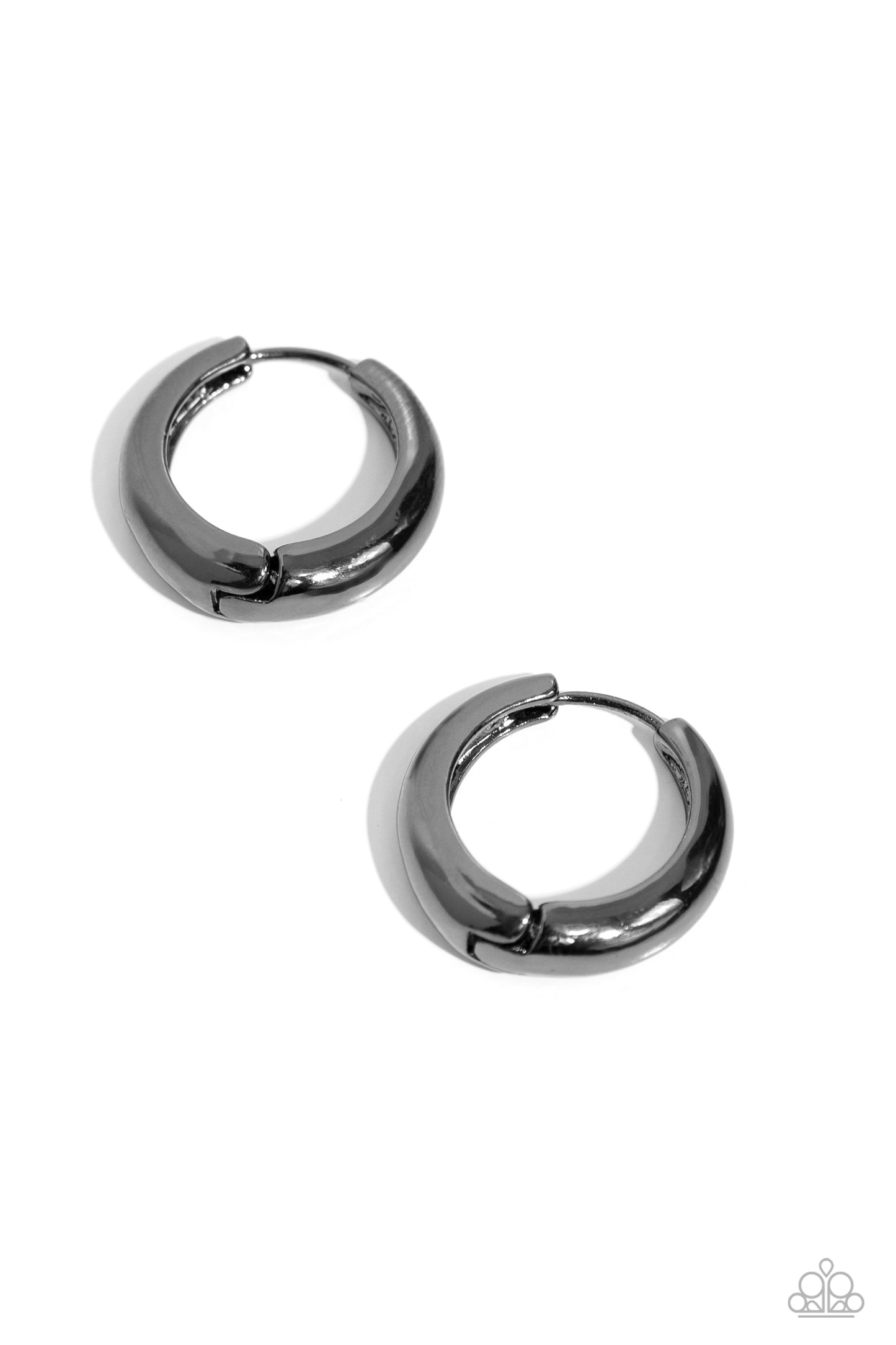 Streamlined Status - Black Gunmetal 3/4 Inch Hinge Hoop Earring Paparazzi E1876