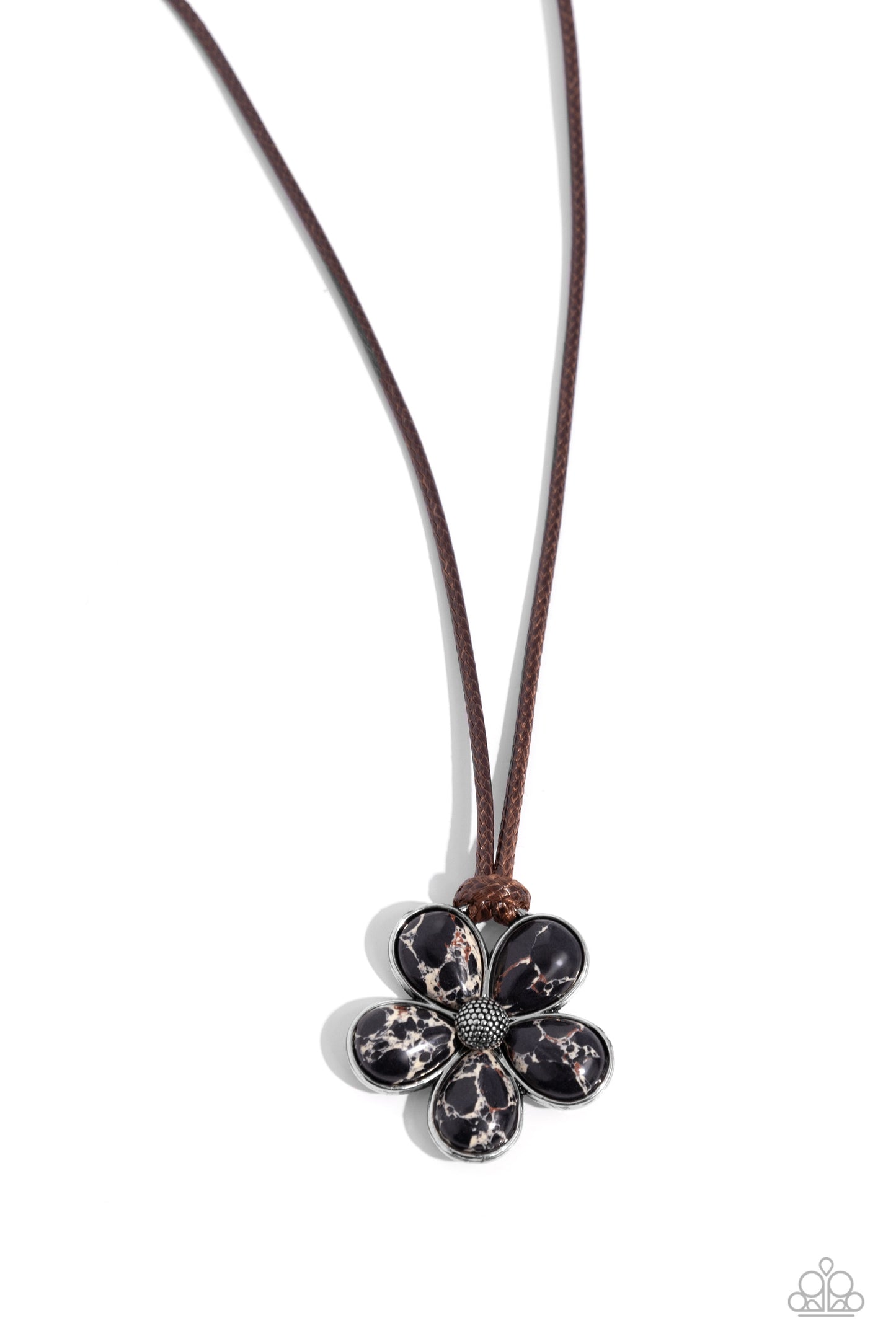 Budding Badlands - Black & White Stone Flower Santa Fe Style Necklace Paparazzi N2335